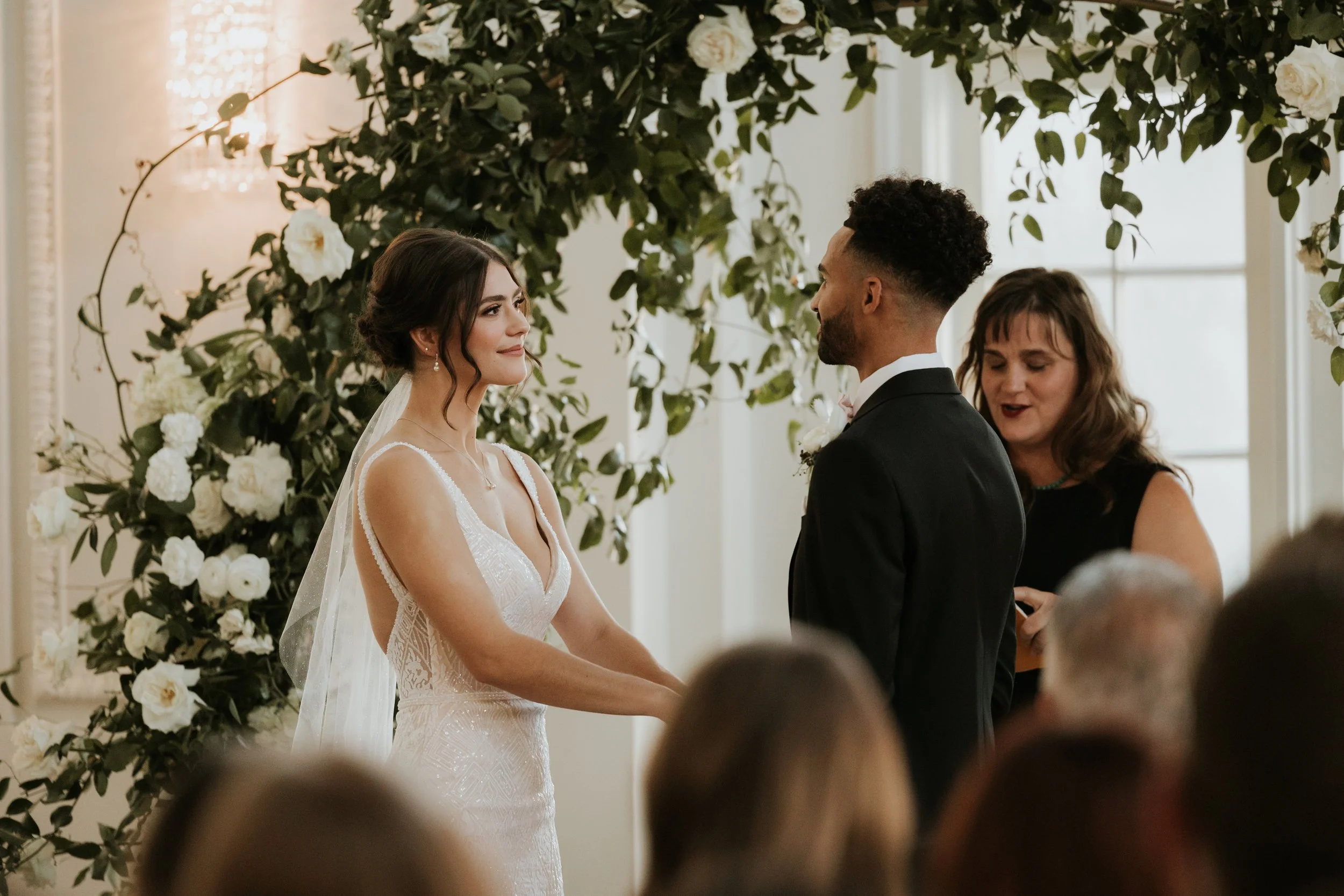 Downtown Salt Lake City White Wedding Ceremony Commercial Club Building 