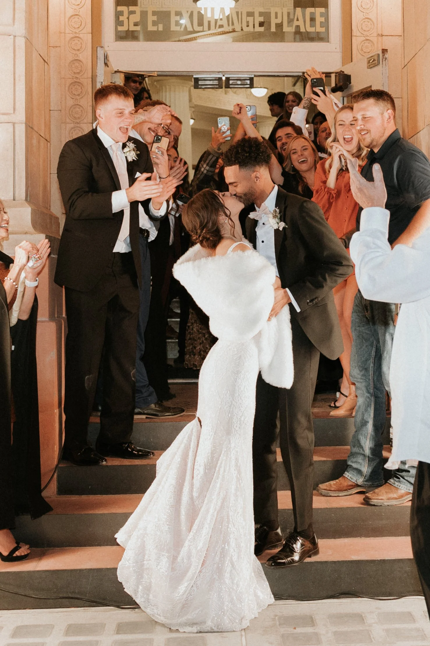 Downtown Salt Lake City White Wedding Ceremony Commercial Club Building 