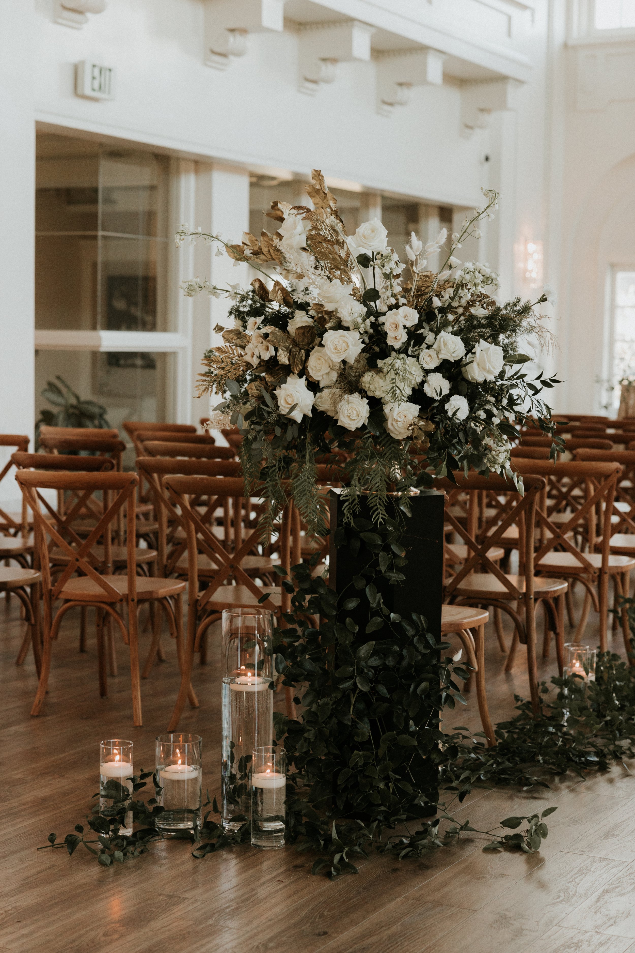 Downtown Salt Lake City White Wedding Ceremony Commercial Club Building