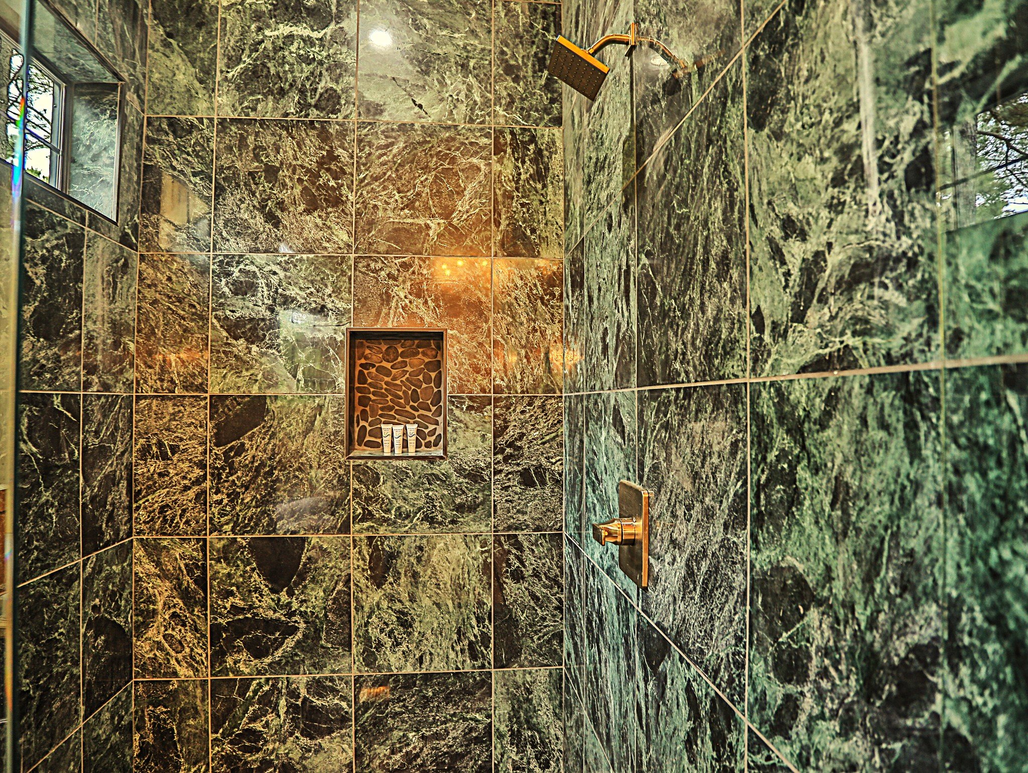 The gorgeous marble shower.