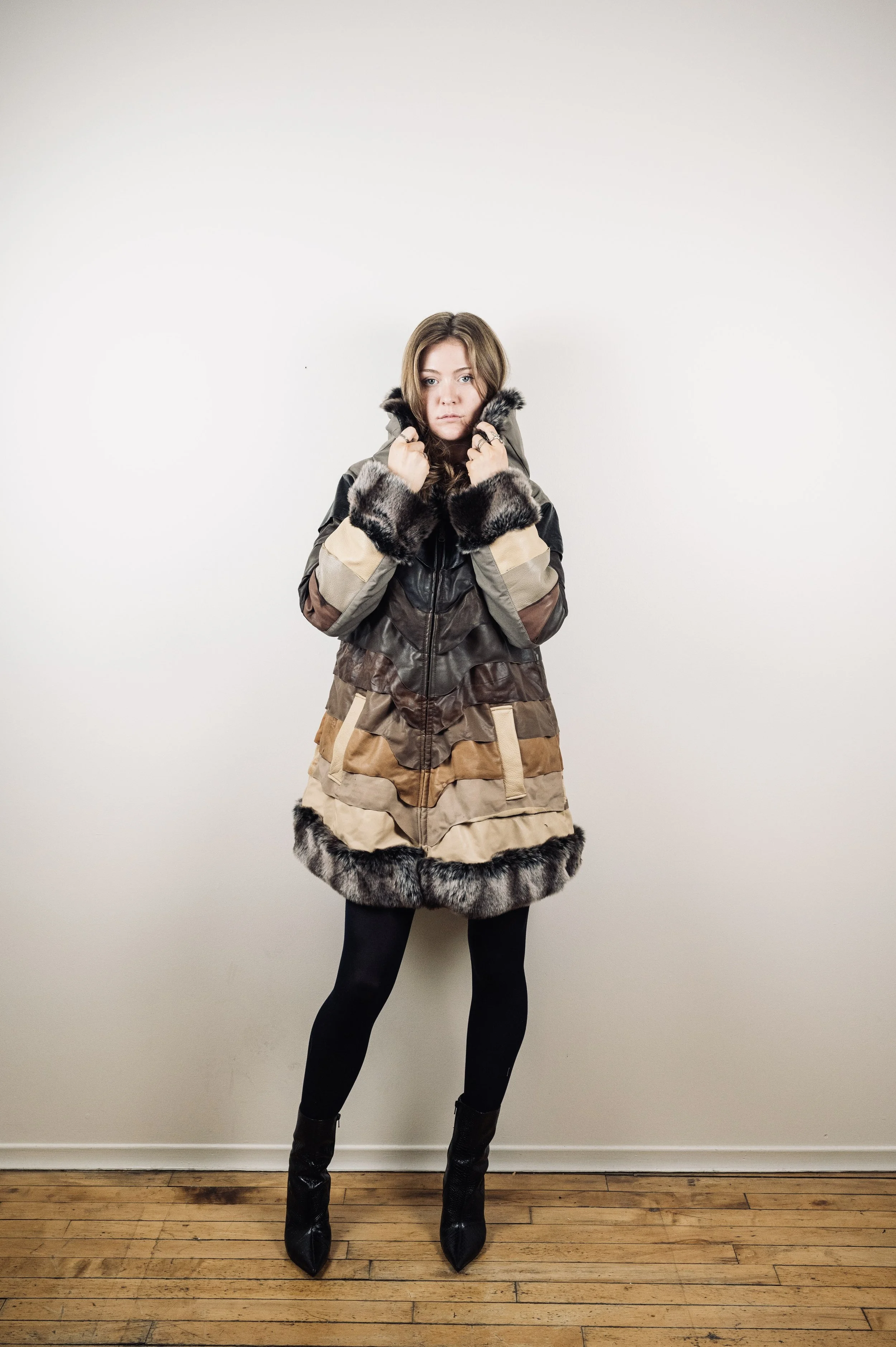 ZOË STONE Fur Trim Ombre Leather Jacket