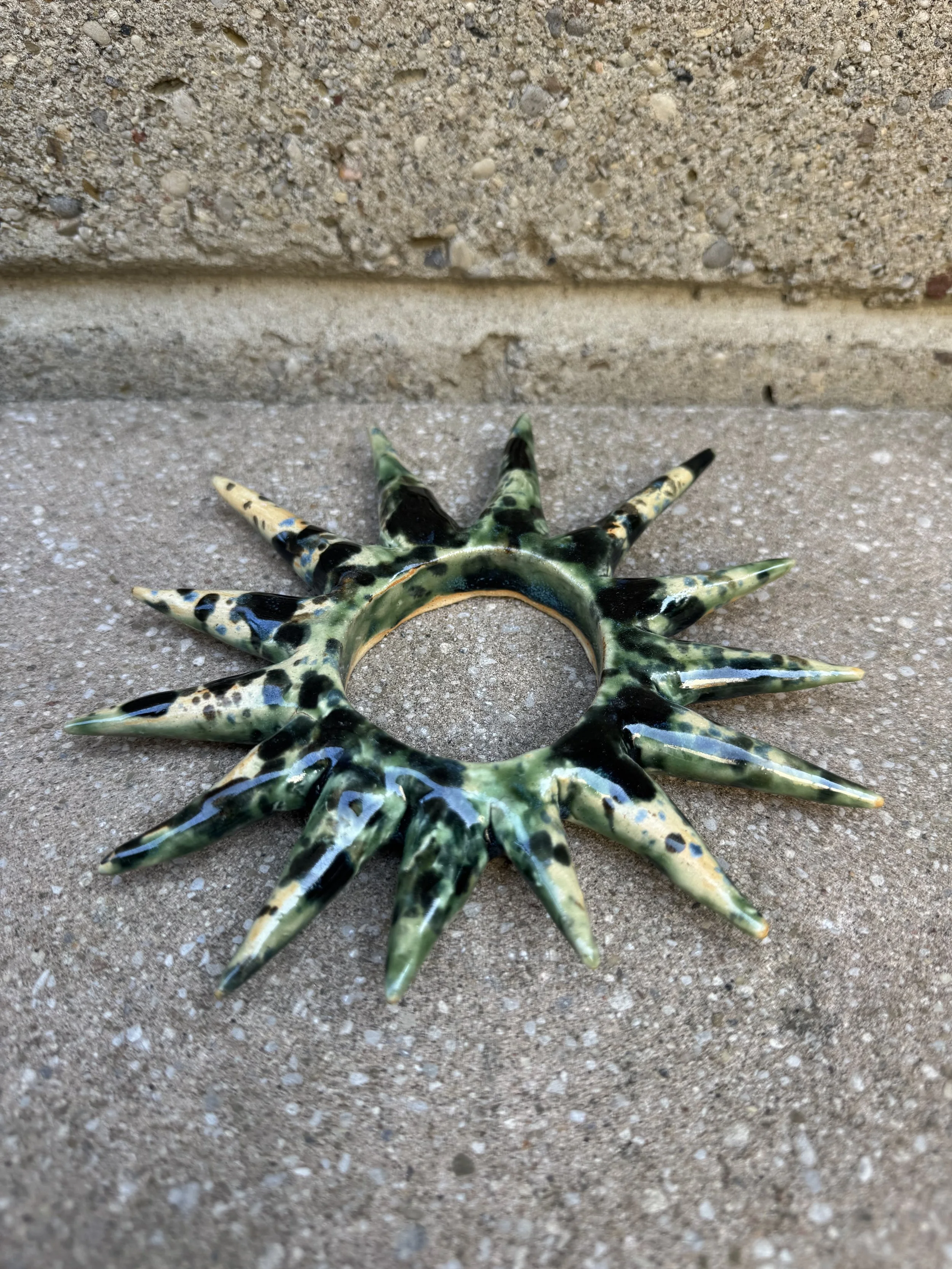 Clay Ceramic Green Splattered Spiky Bangle