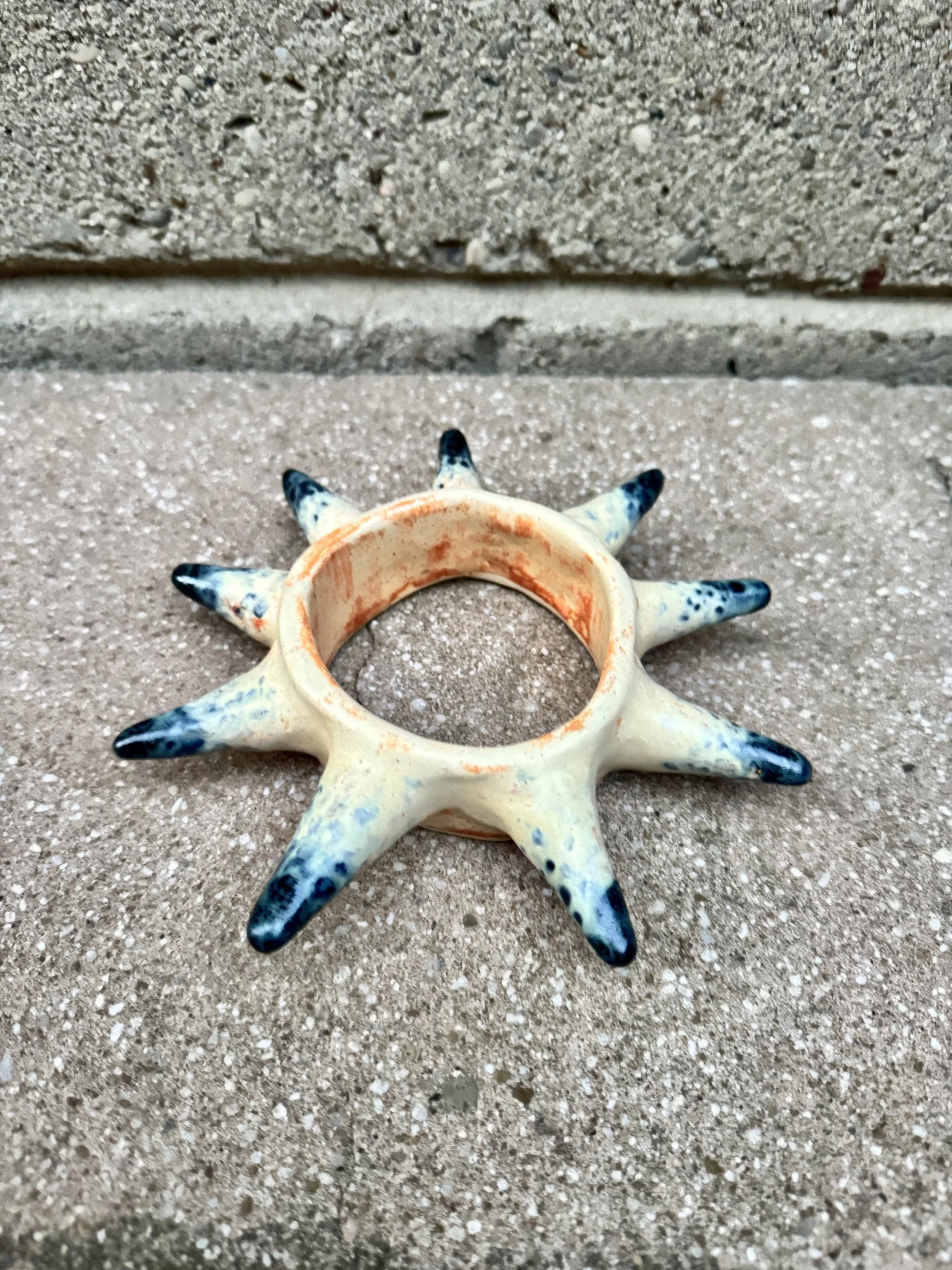 Clay Ceramic Spiky White and Blue Bangle