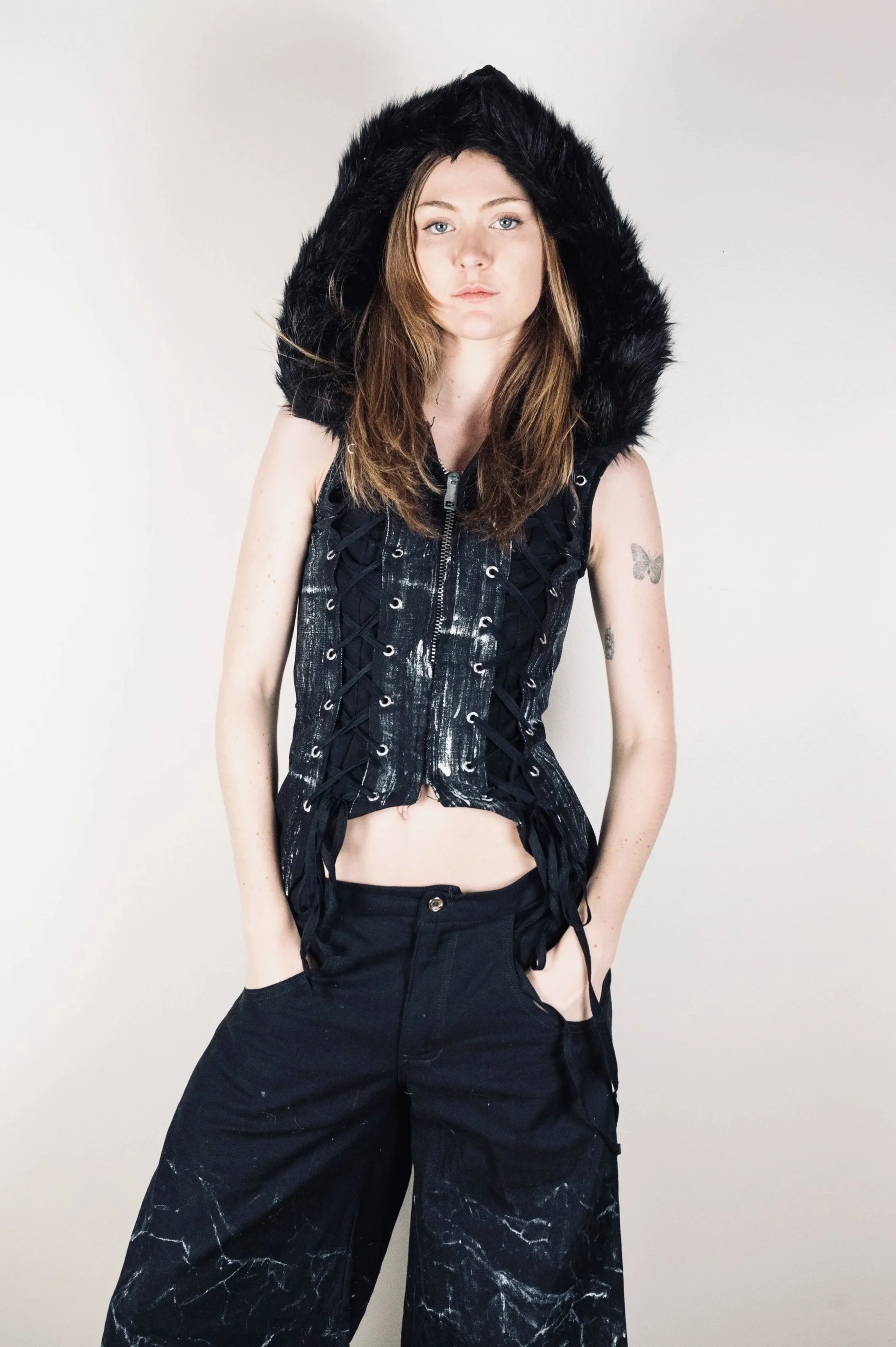 ZOË STONE Black Lace-Up Vest