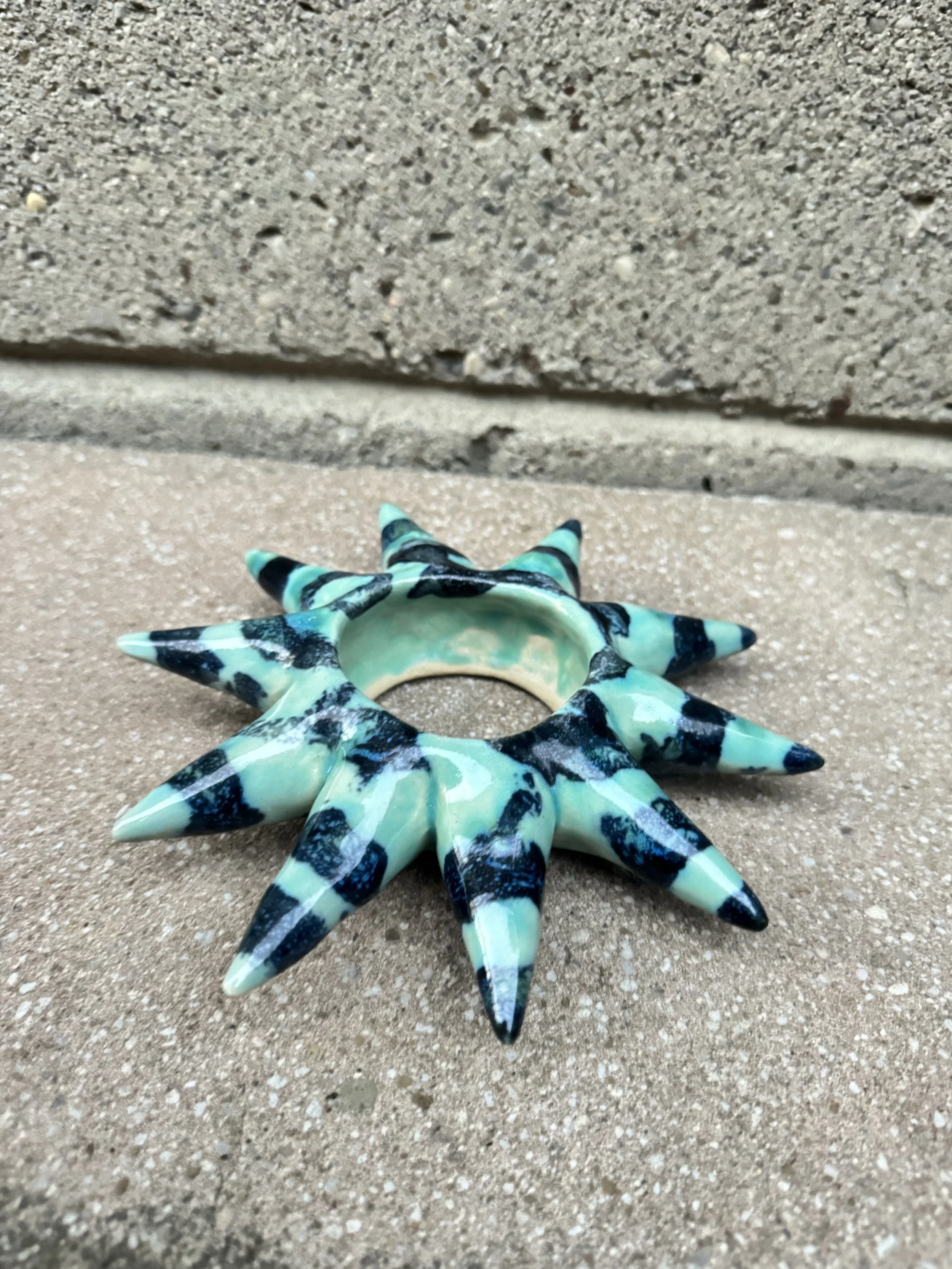 Clay Ceramic Spiky Blue and Teal Bangle