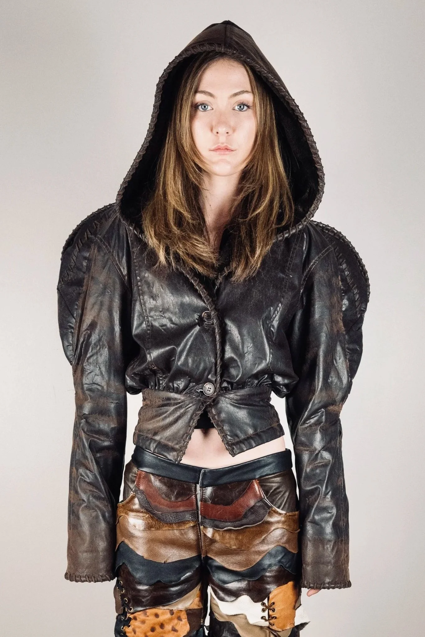 ZOË  STONE Distressed Leather Bomber Jacket