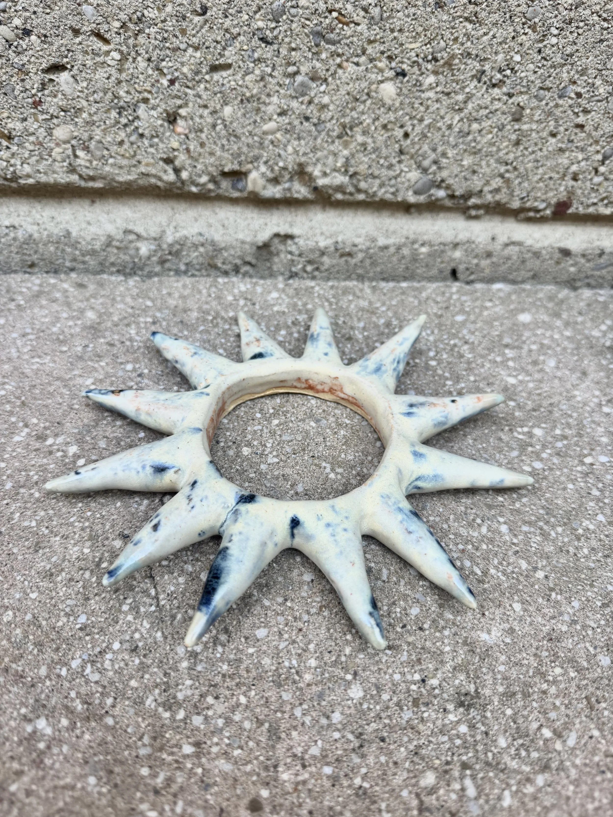 Clay Ceramic Spiky White and Blue Bangle