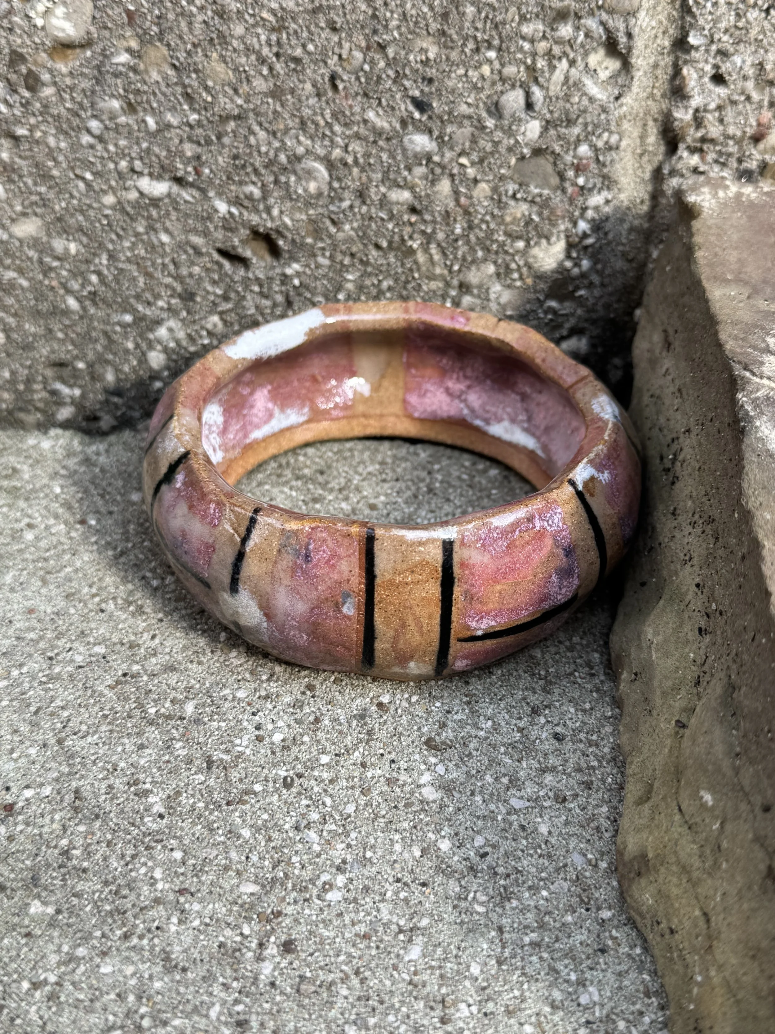 Clay Ceramic Rose Striped Bangle