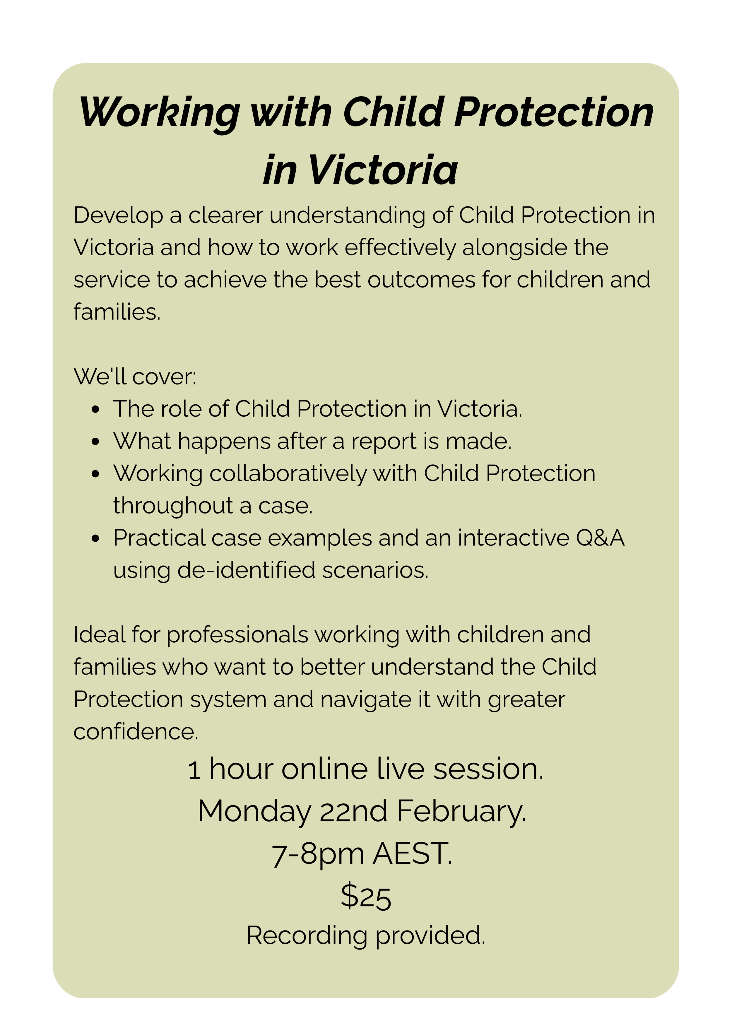 Working with Child Protection in VIC