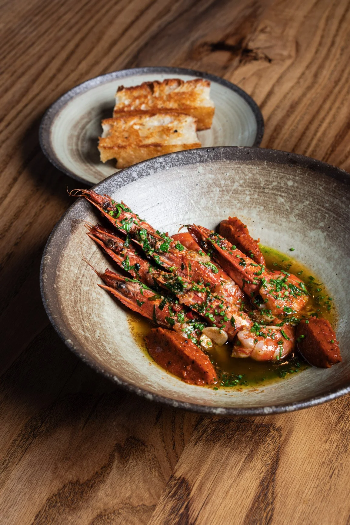 Shrimp and prawn with bread