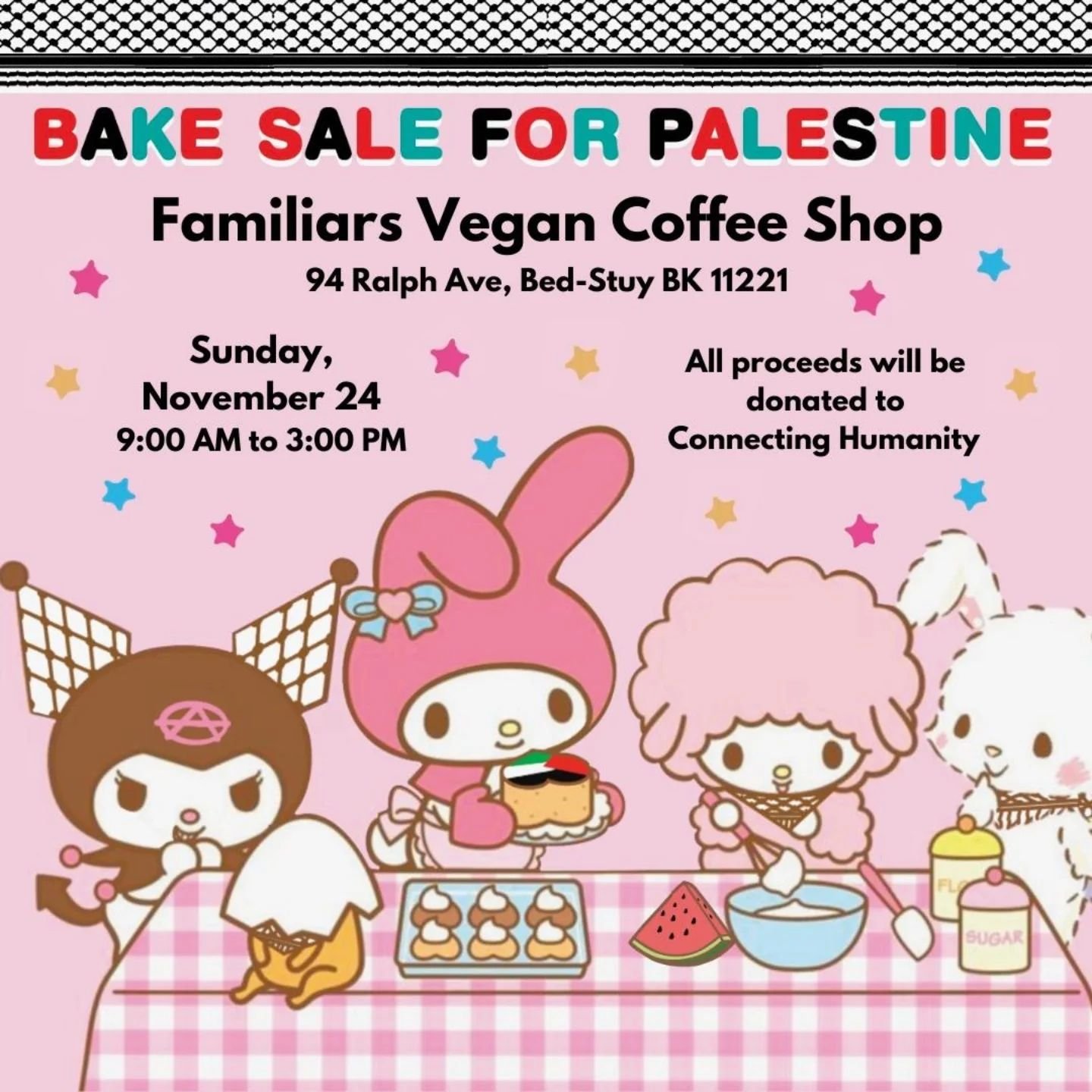Hola! Hello!! ✨️ The day has come, and after dreaming with organizing a bake sale for Palestine with vegan folks, it will take place tomorrow!!! I am so excited and motivated because of all the support and enthusiasm of those who are involved 🙌🏻 


