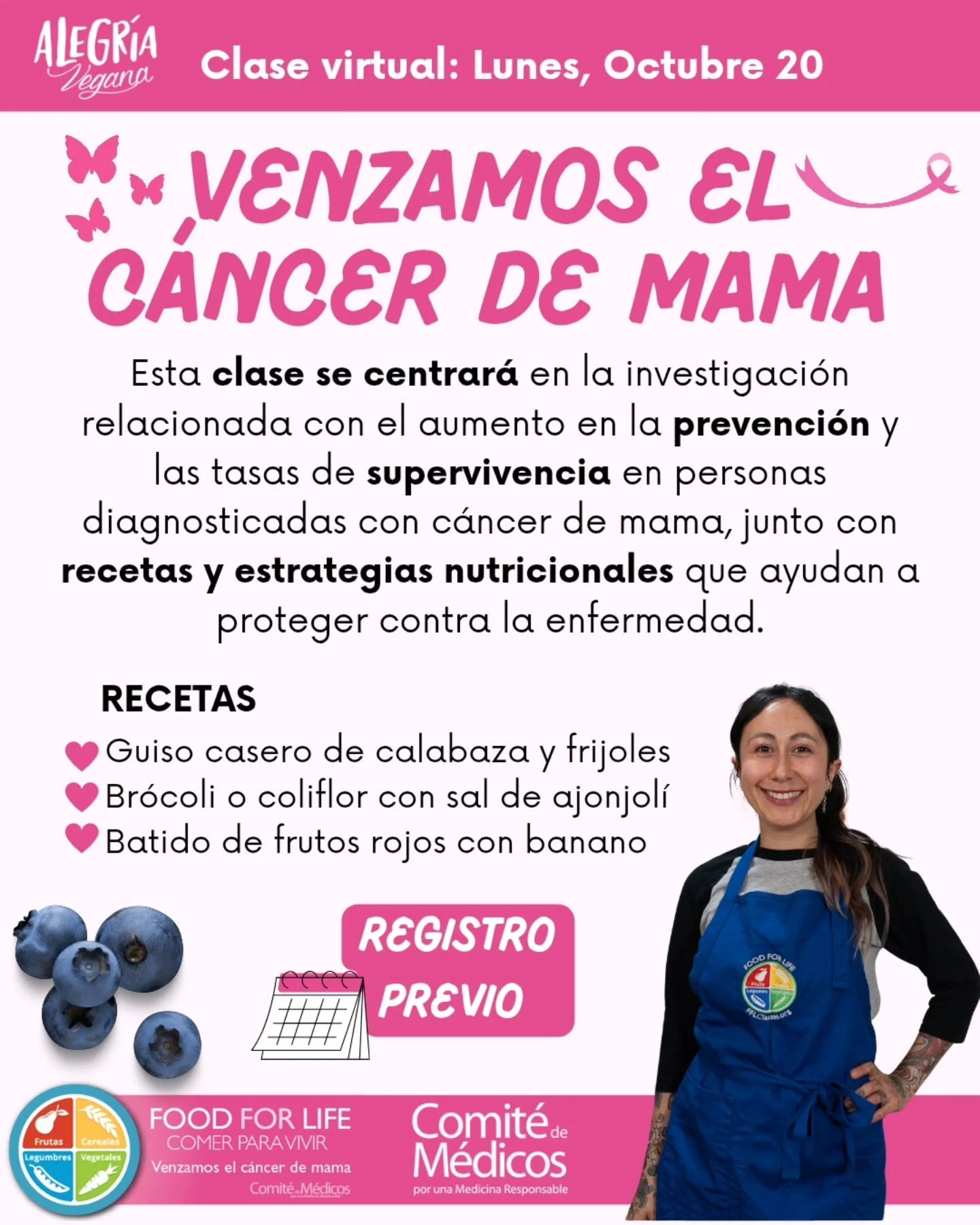 Para honrar el mes de Octubre en donde se alza la voz para crear conciencia sobre el Cancer de Mama, tengo la oportunidad de ofrecer esta clase de nutrici&oacute;n y cocina para aprender c&oacute;mo puedes reducir el riesgo de con tus decisiones diar