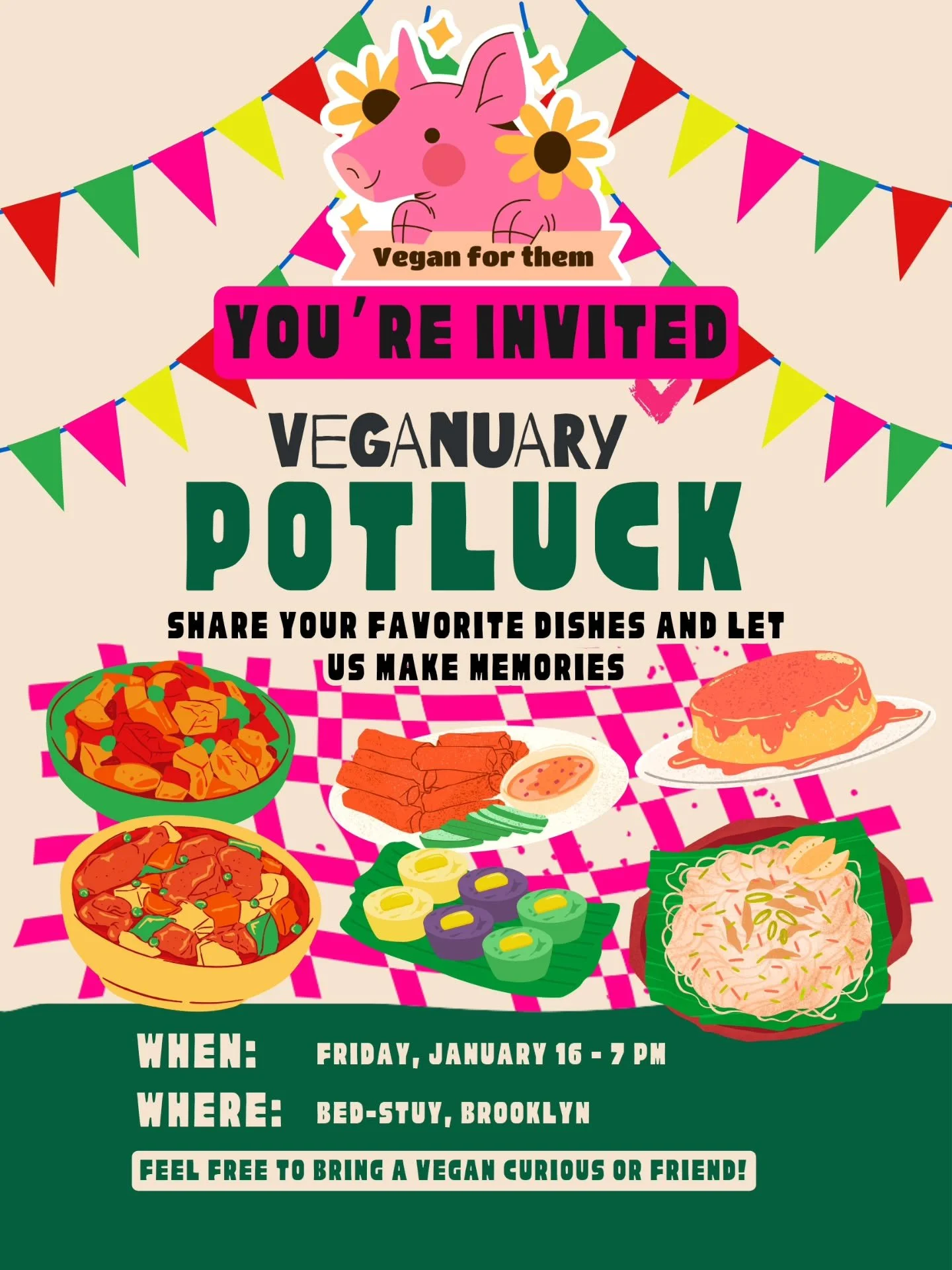 Today is my last day hosting a potluck in this beautiful apartment, where I've been able &mdash;for two years now to have many guests, connected people through food and a safe space! 

The Veganuary Potluck started last year as a way to invite more p