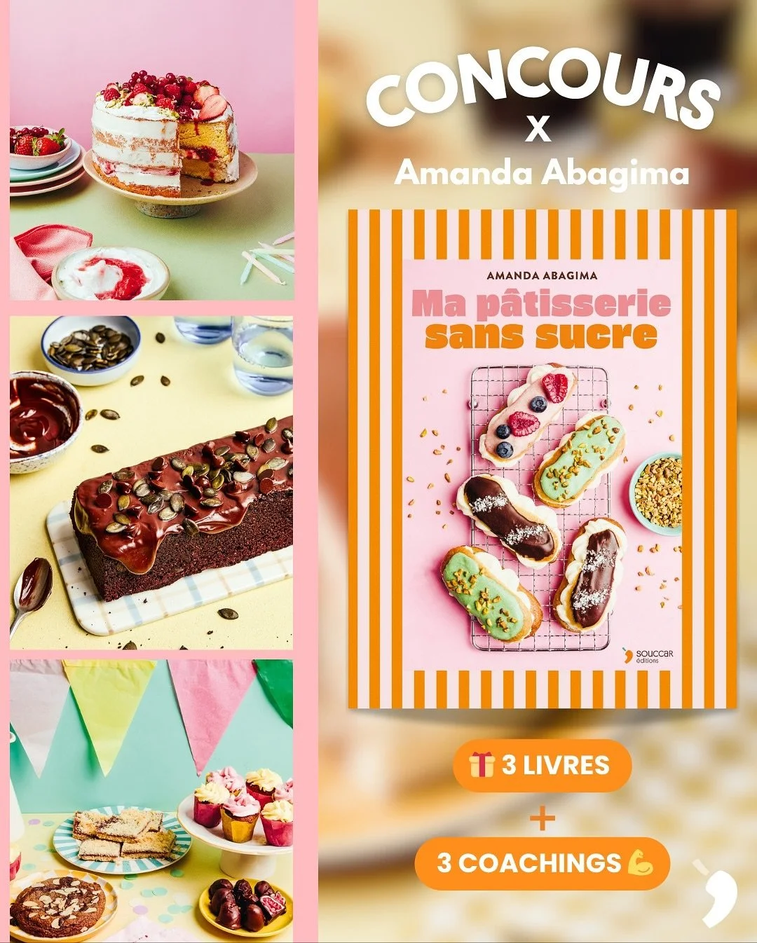 Ma p&acirc;tisserie sans sucre, on c&eacute;l&egrave;bre ensemble la sortie du livre.

&Agrave; l&rsquo;occasion de la sortie de mon deuxi&egrave;me livre de recettes, j&rsquo;ai envie de vous faire plaisir.
Trois d&rsquo;entre vous auront la chance 