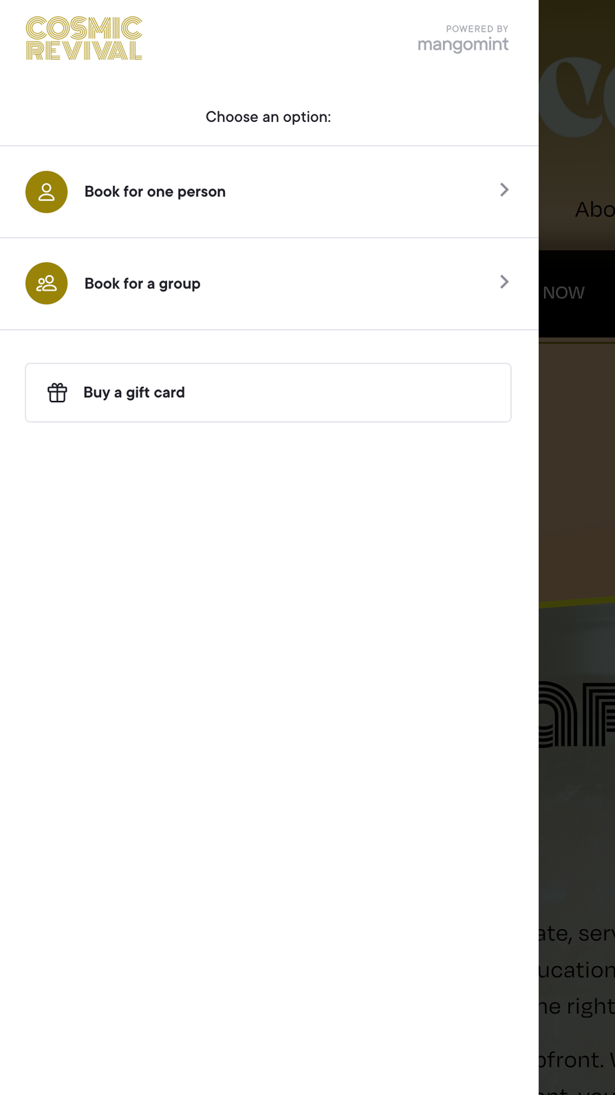 cosmic revival salon's booking page for mangomint salon software