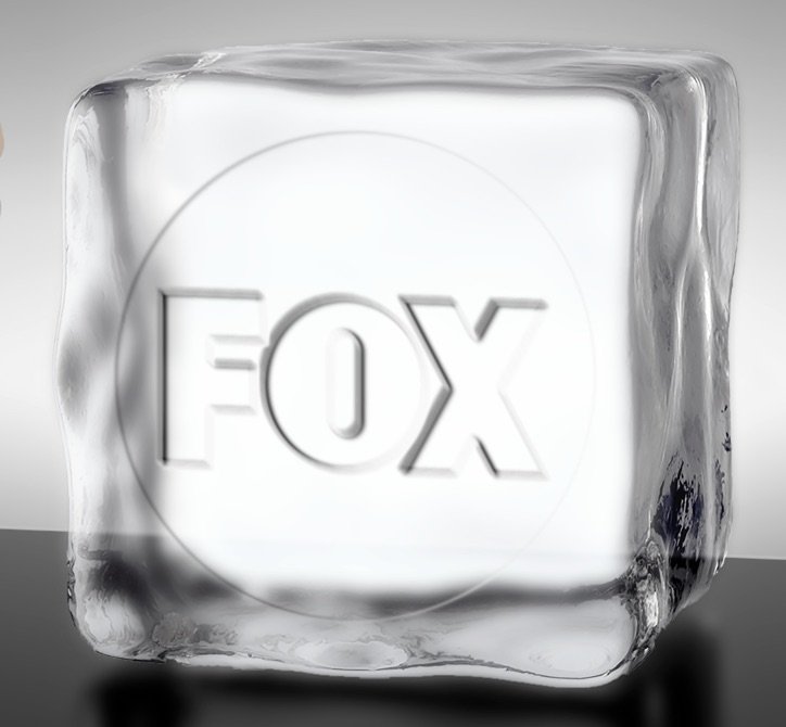 Clear ice cube stamped with bold FOX logo