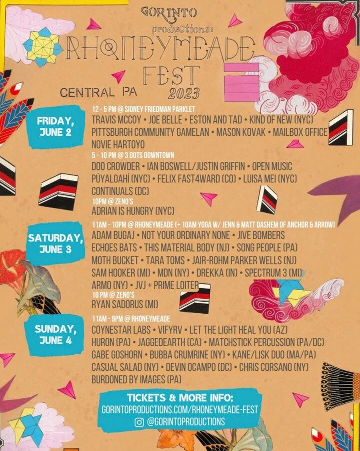 Mark your calendars for Rhoneymeade Fest 2023 (June 2-4 in Centre Hall, PA) hosted by @gorintoproductions 
We're looking forward to performing alongside these amazing artists on Sunday June 4th. Get your tickets at the link in our bio!
