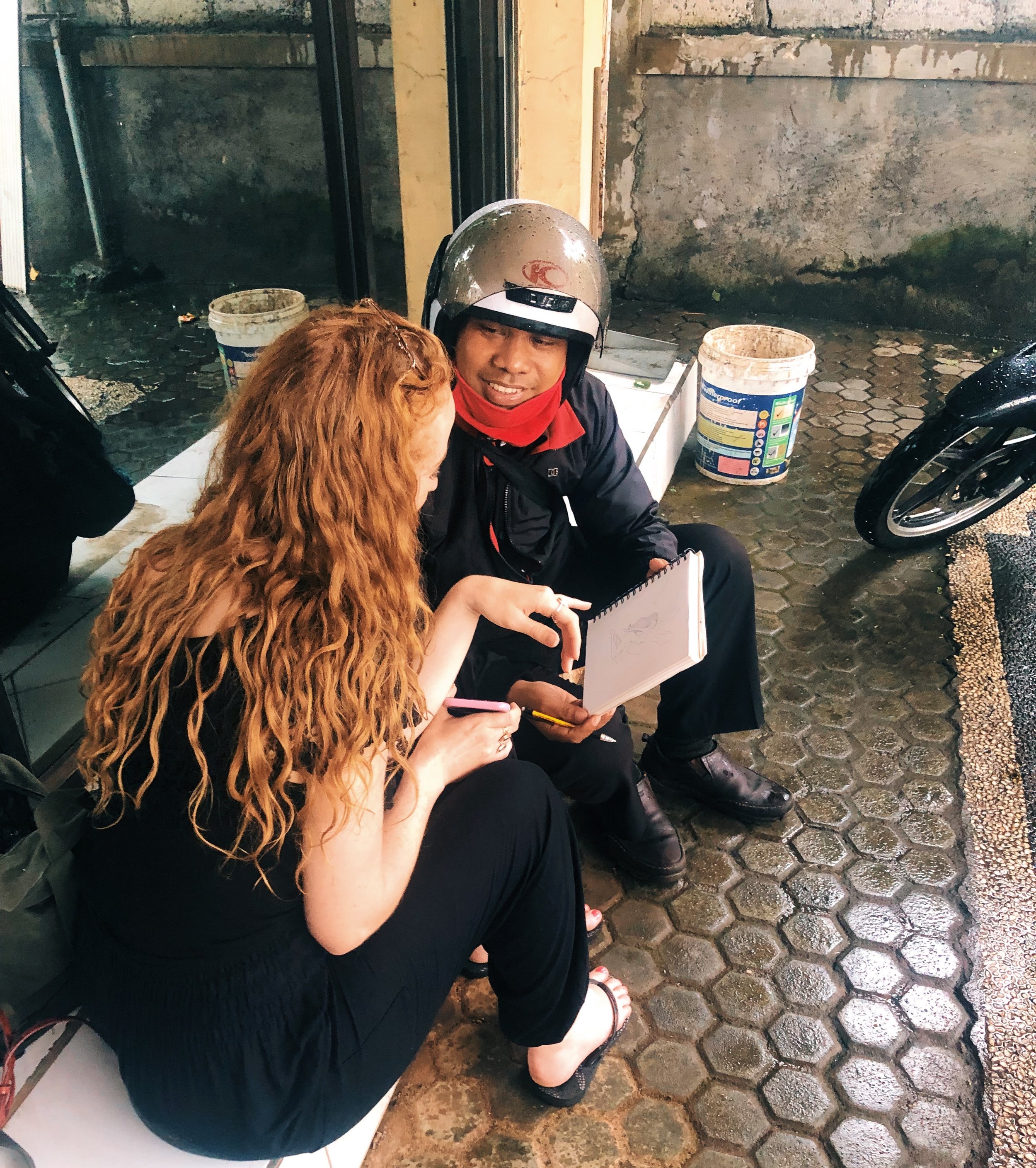 Drawing out new designs in Bali Felicity Anne