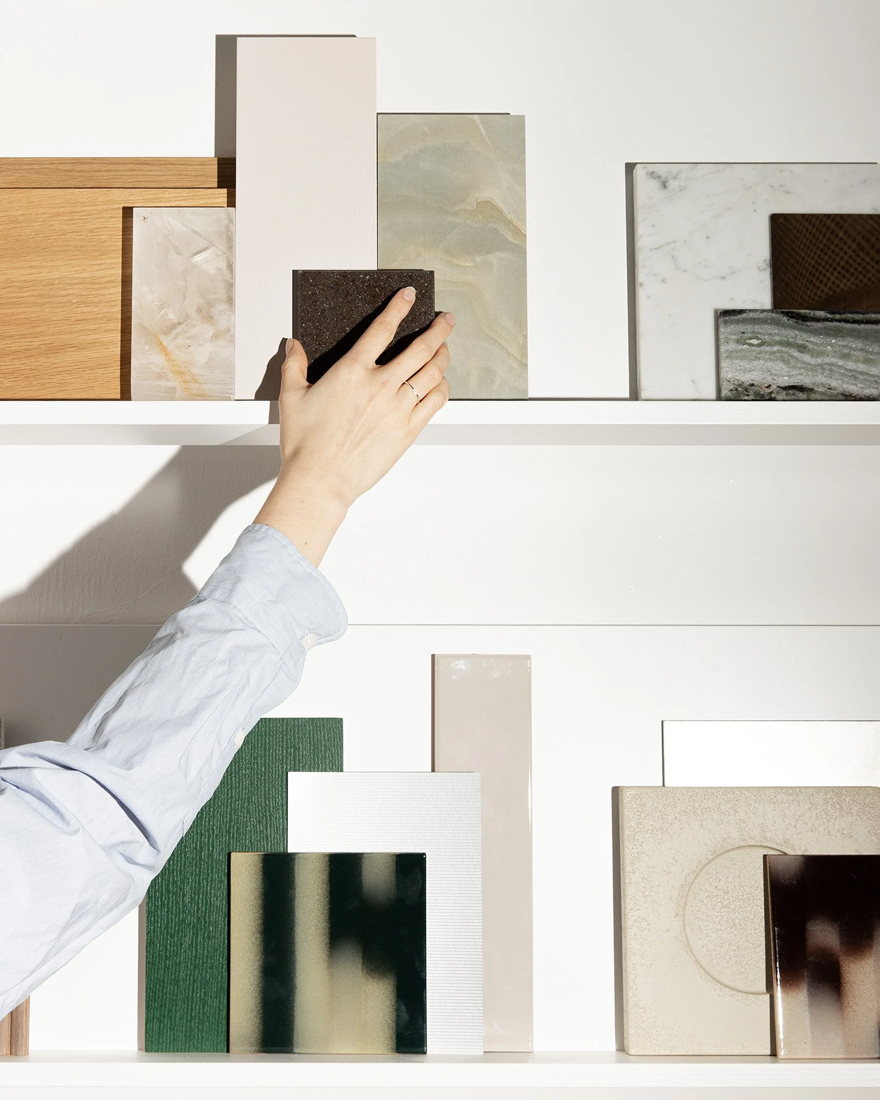 Sample shelf in the Kreuzberg studio of EDER Berlin