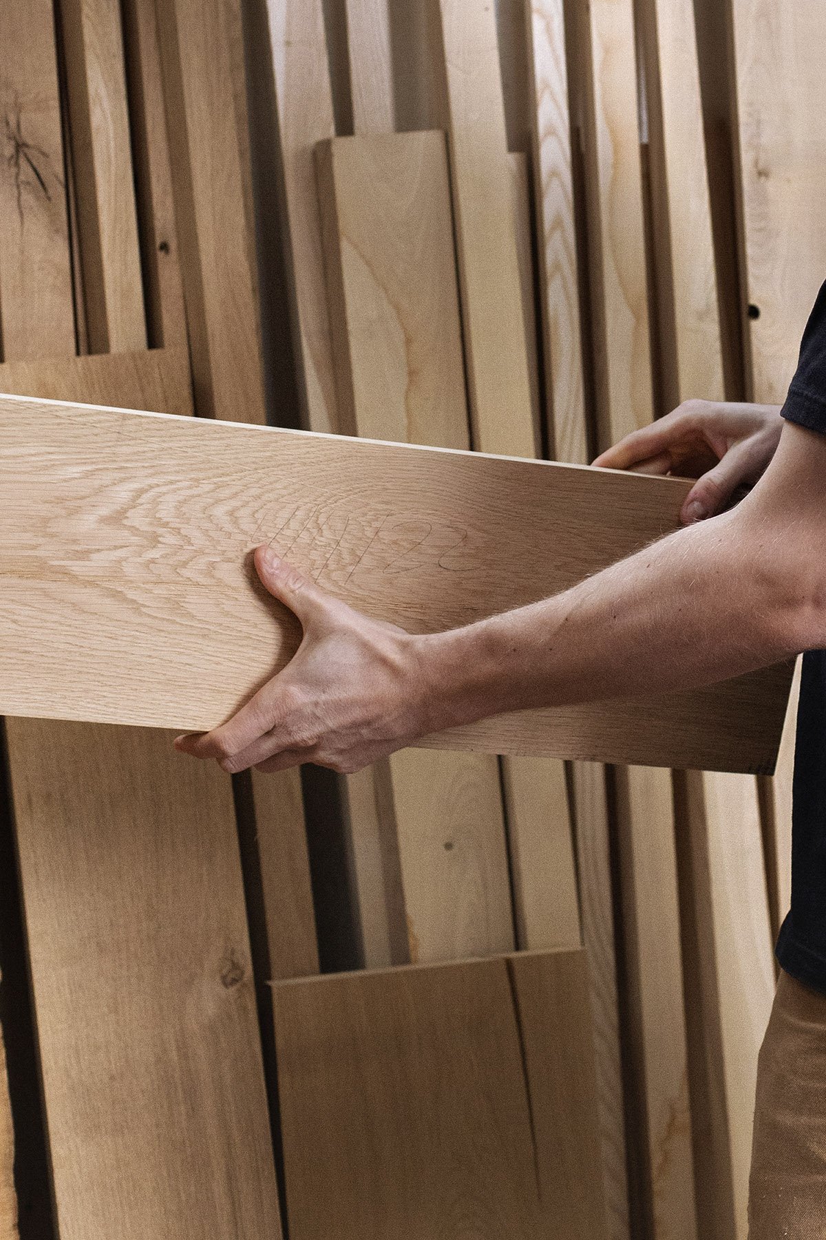 Wooden boards in the Mariendorf workshop of EDER Berlin