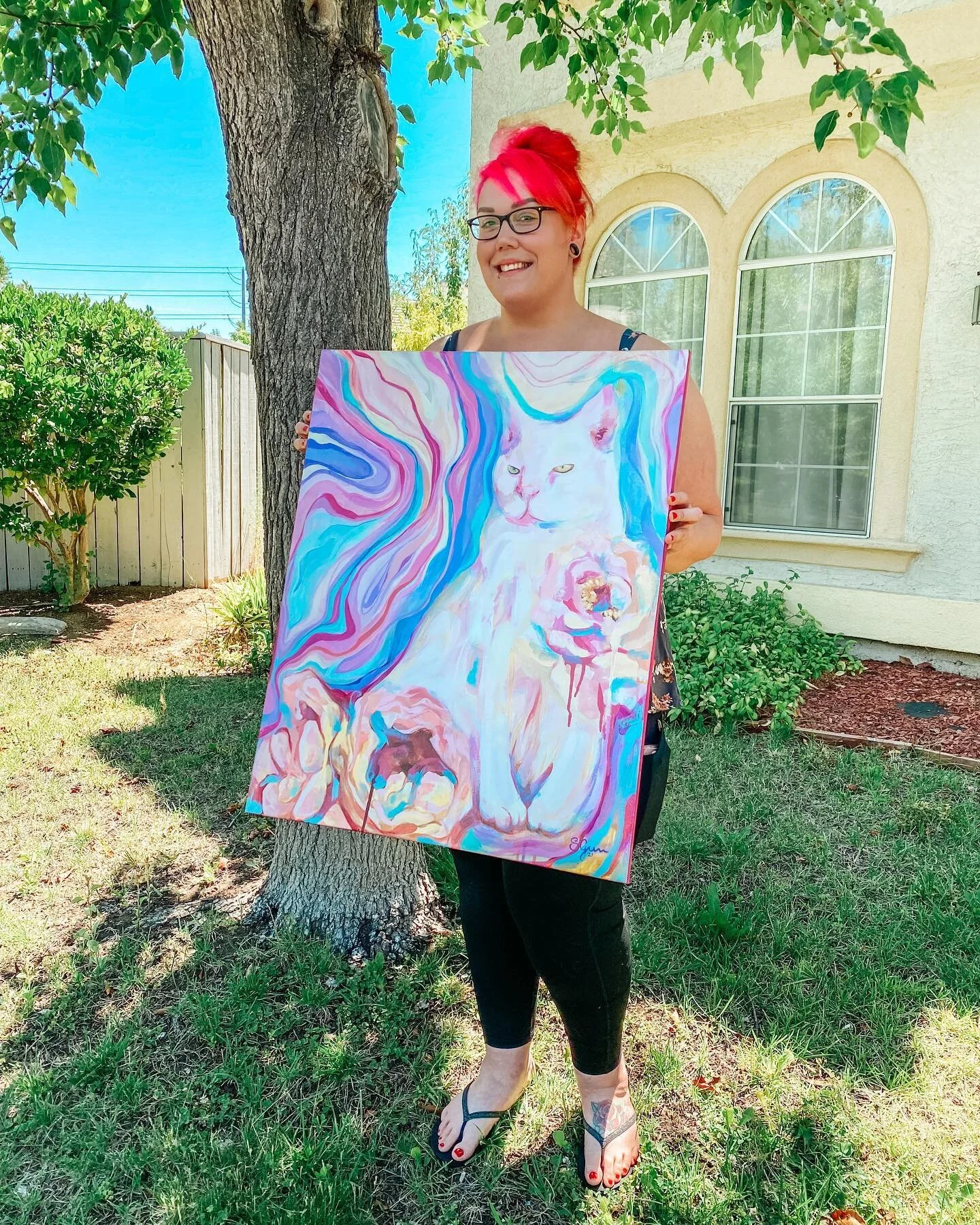 Another happy client! Nothing is more fulfilling than seeing and hearing how happy you are when you pick up your commissioned artworks. Every brushstroke is a decision I&rsquo;ve made with you in mind. Nicole, thank you for being so patient and under