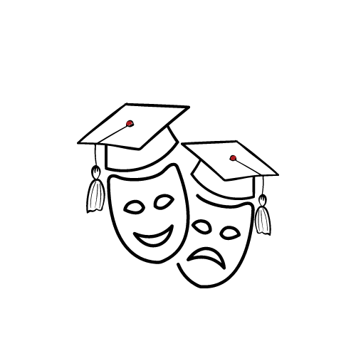 Picture of theater faces wearing graduation hats