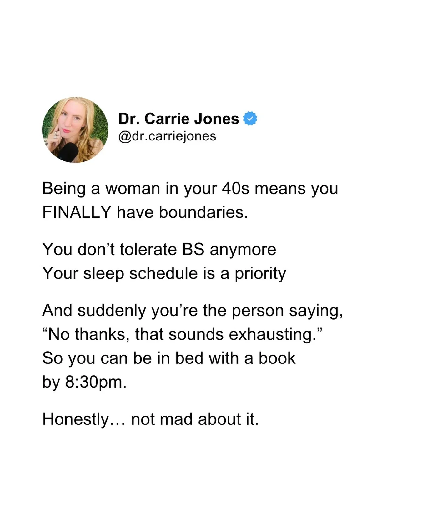 One thing I notice a lot with women in their 40s is something that doesn&rsquo;t get talked about enough&hellip; boundaries get stronger. 😌

Part of that is life experience, but hormones can absolutely play a role too. As estrogen and progesterone s