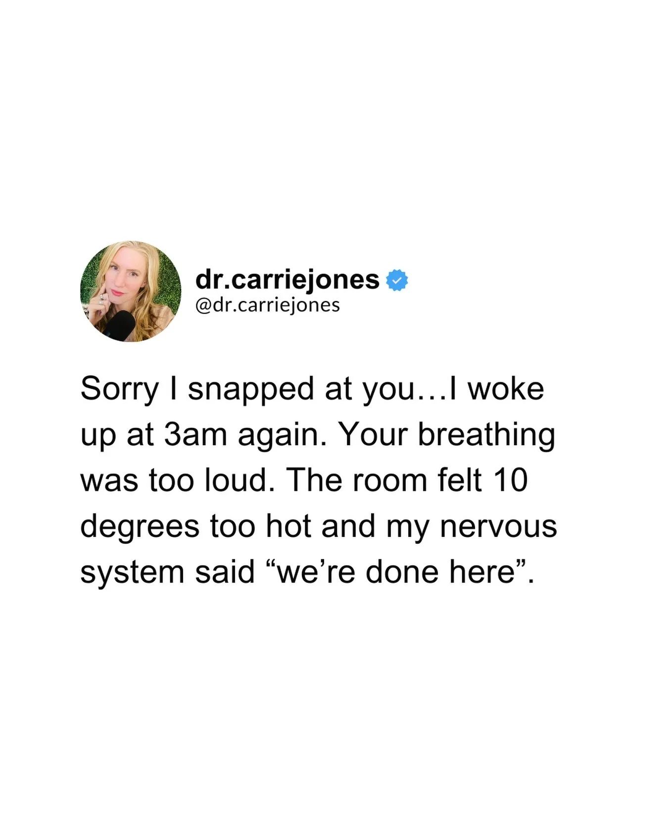 Follow me @dr.carriejones for more hormone sanity, sarcasm, and perimenopause real talk.

If you have found yourself feeling more reactive, more irritable, or straight up rageful, I completely understand.

During perimenopause, estrogen and progester