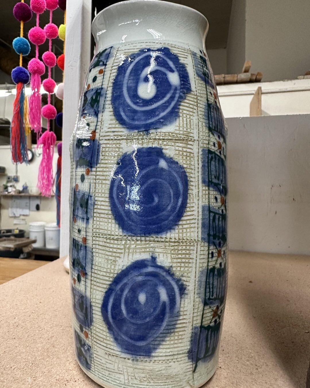 Latest vase in porcelain with slip transfer design. What do you think?