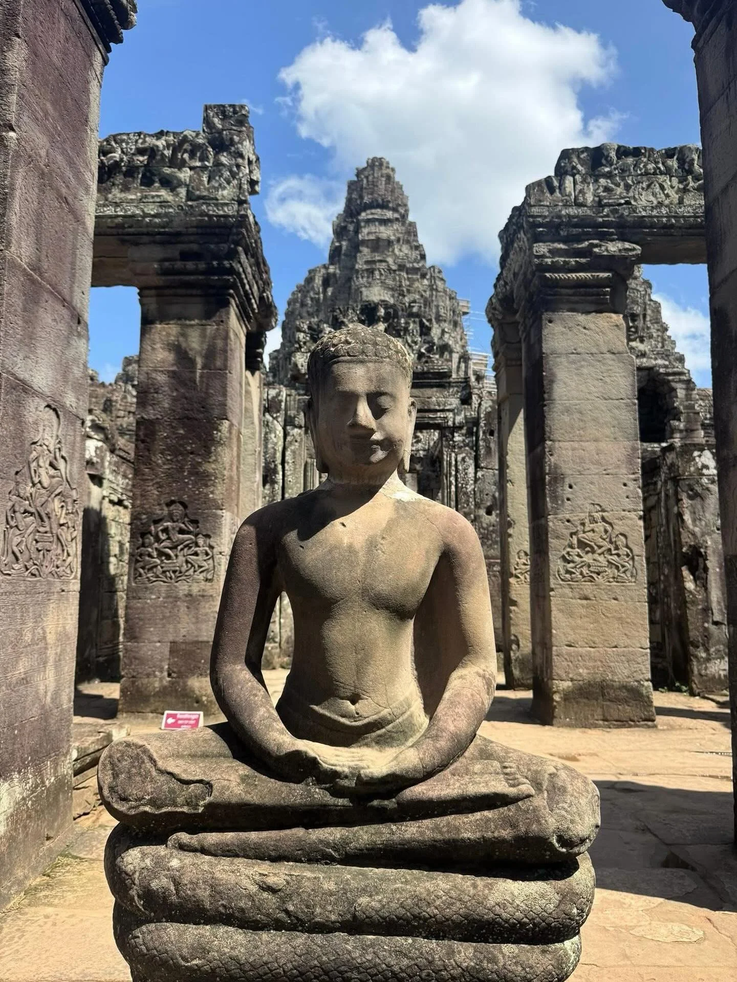 The Bayon Temple.

The Bayon temple is located in the heart of Angkor Thom, within the Angkor Archaeological Park in Siem Reap, Cambodia. It&rsquo;s a Buddhist temple known for its iconic smiling stone faces on the towers. 
.
.
#cambodia #temples #tr