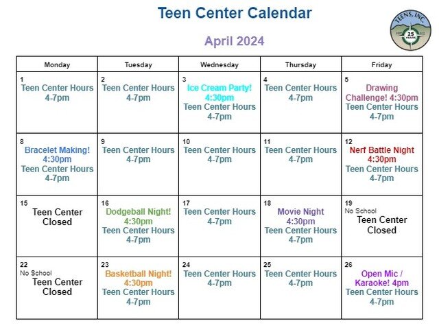 April's almost here! Next week will bring Ice Cream and a Drawing Challenge to the Teen Center.