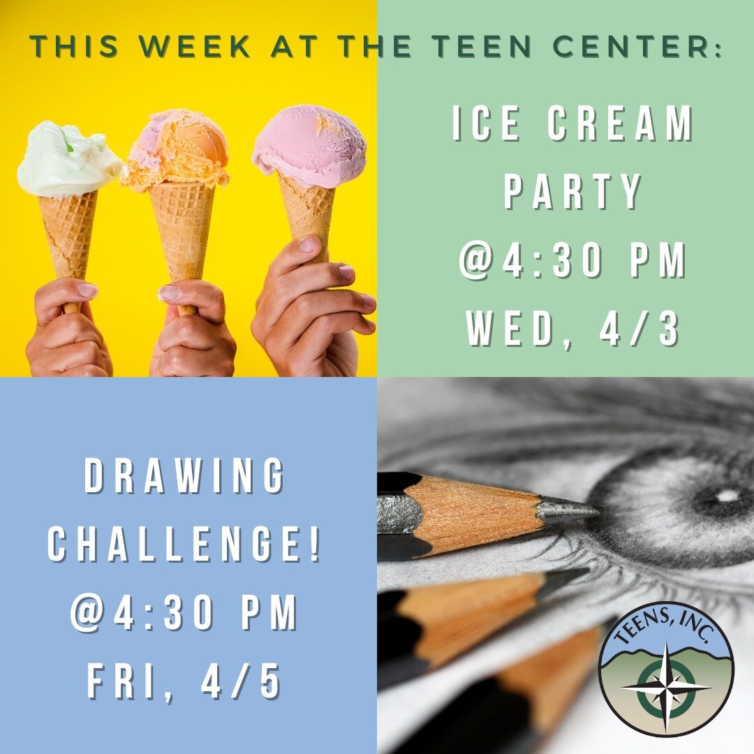 We're back! Join us at the TC this week for an Ice Cream Party (Wed, 4/3 @ 4:30) and a Drawing Challenge (Fri, 4/5 @ 4:30).