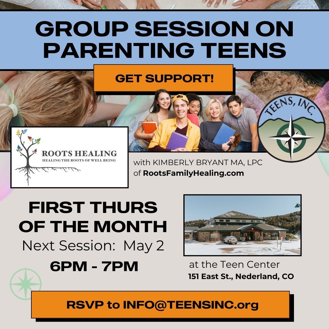 Next Thursday, we're back in session with Kimberly Bryant of Roots Family Healing. This is a chance for parents and guardians of teens to share their struggles, strategies, and successes with their kids, while also building a community. 

RSVP to inf