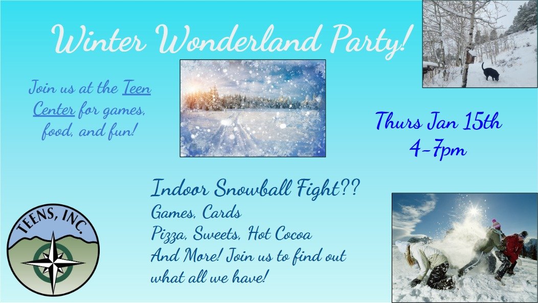 Check out these wintry happenings at the Teen Center!

Find our full calendar at https://teensinc.org/tc/