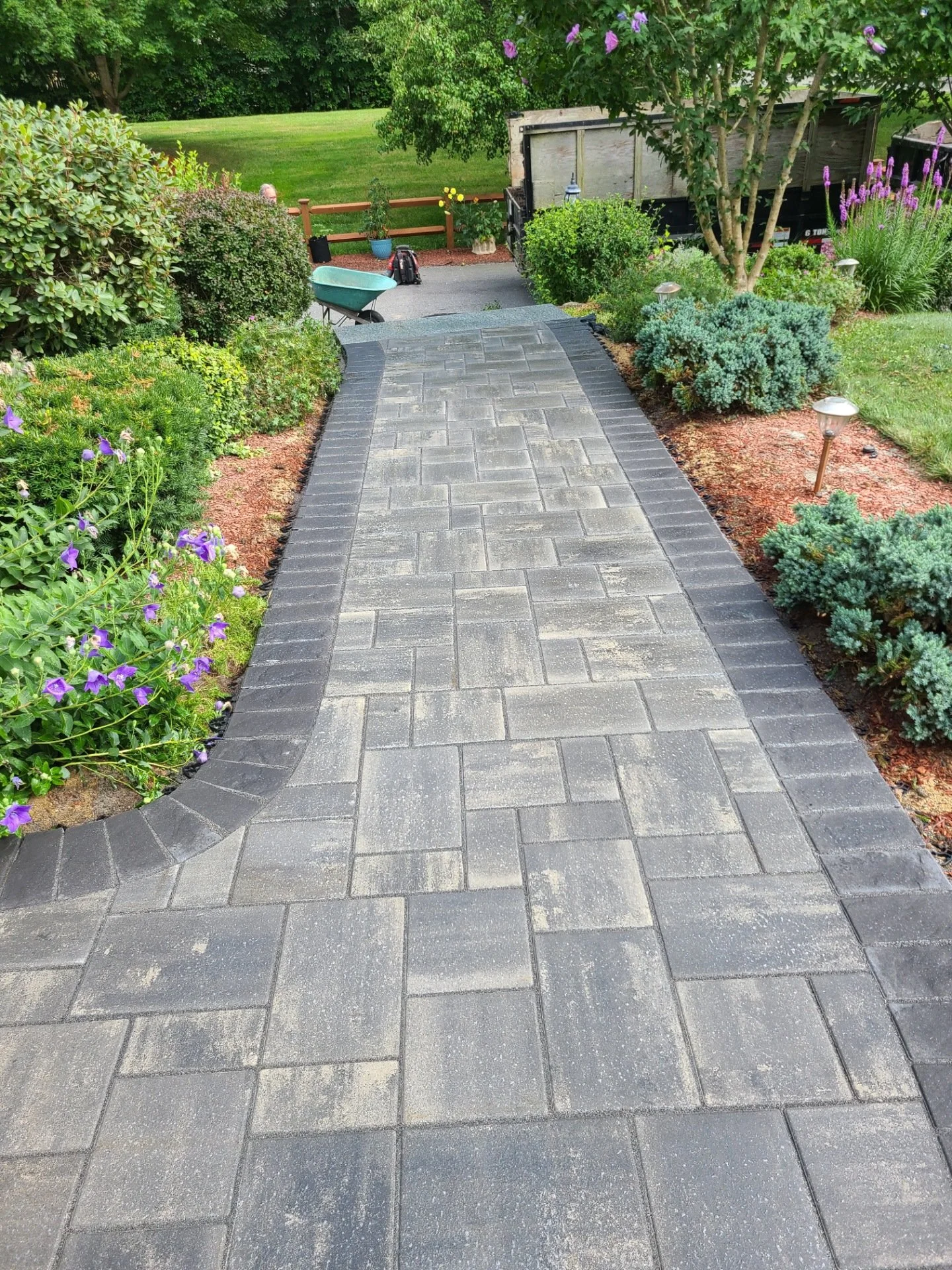 Beautiful plantings and paver walkway in Rehoboth, MA