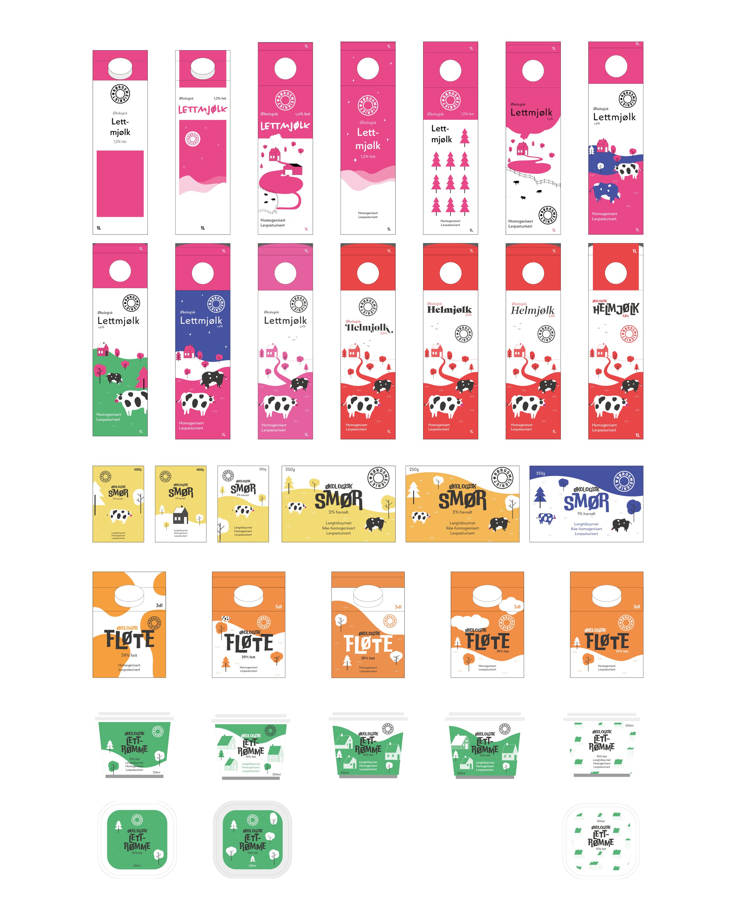 Eg begynte veldig bredt med komposisjon og plassering av objekt, og prøvde å omsetje nokre av ideane mine frå papir til digitalt. Eg eksperimenterte mykje med negative og positive flatar, sida fargepaletten på produkta er ganske avgrensa.  
I dette p