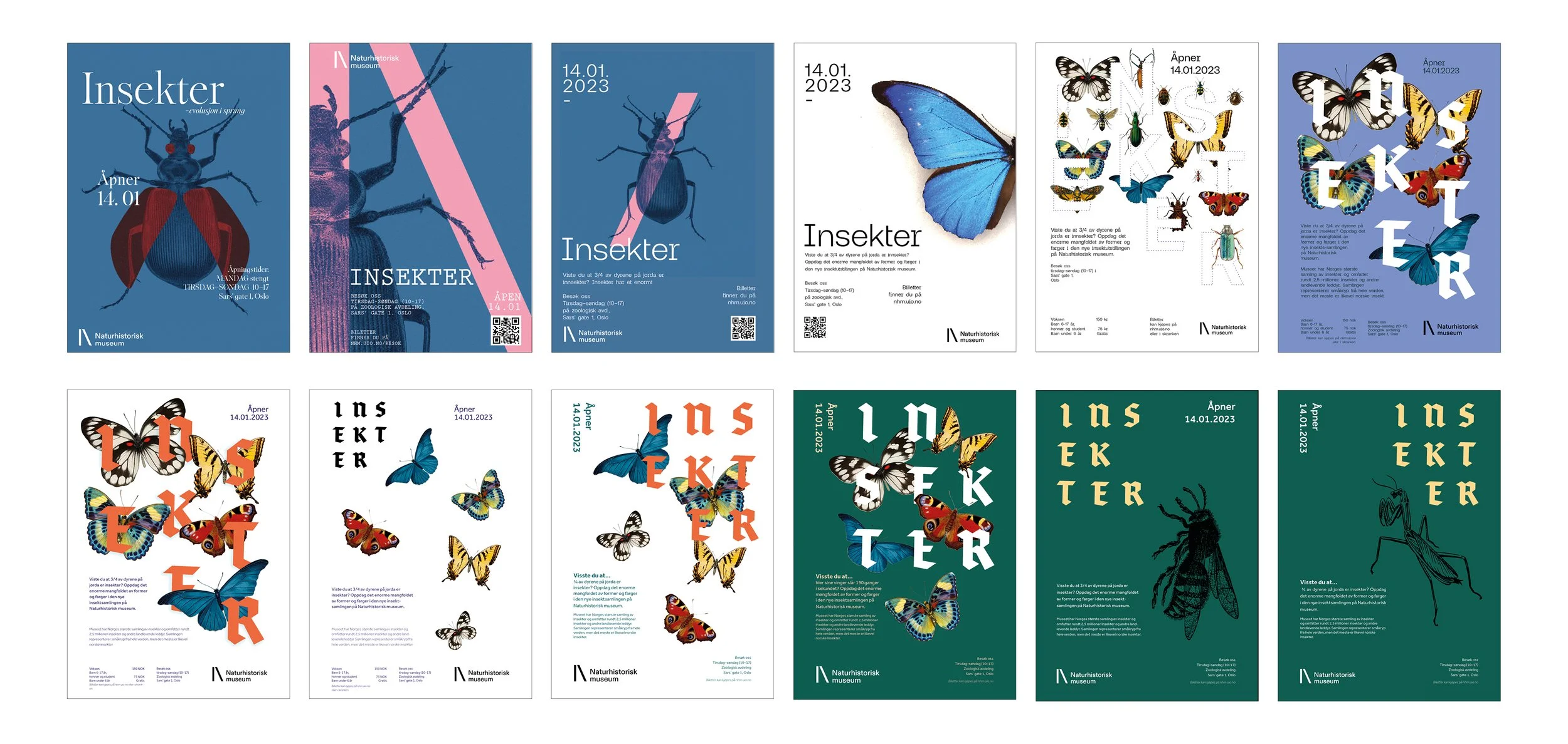 Eg valte å gjere utforskinga mi hovudsakleg på plakat, ettersom plakaten er ein stor flate som ­visar fram både logo, fargar, illustrasjon/bilete og hierarki på informasjon. Plakaten var og ein viktig del av briefen, men eg arbeida litt parallelt med