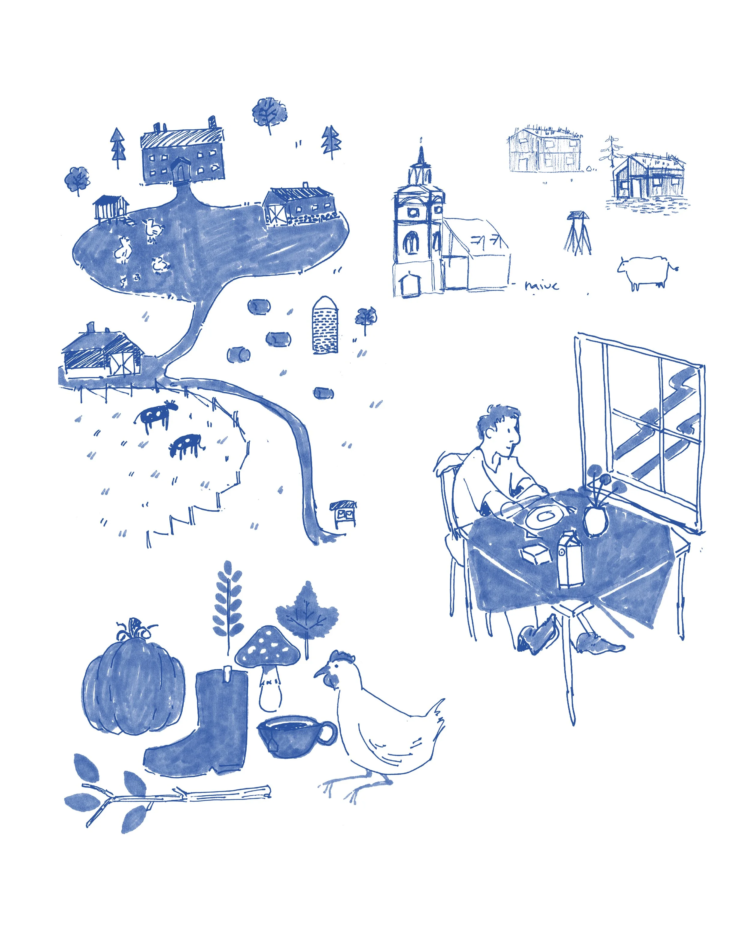 Designprosessen min begynner alltid på papir for å få ut første runde med idear. Eg viste eg ville lage mine eigne illustrasjonar til dette prosjektet, og at dei måtte vere autentiske, leikne og ha røter i tradisjon. 