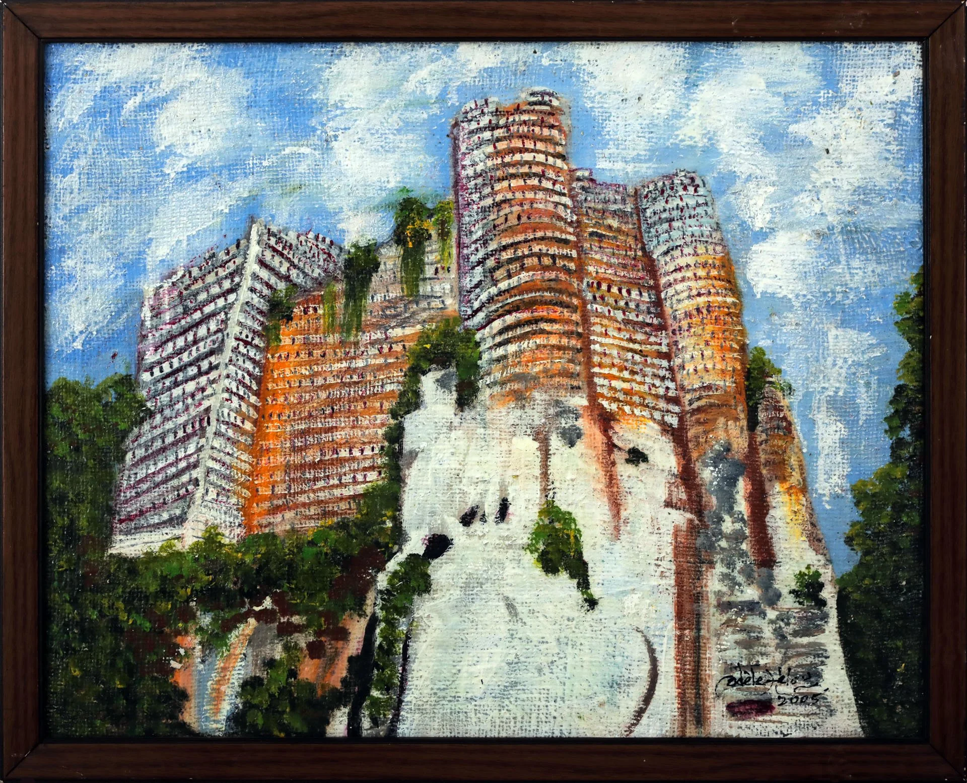 Adèle Helou « Immeubles sur le rocher » 
Dim: 49 x 39 cm
