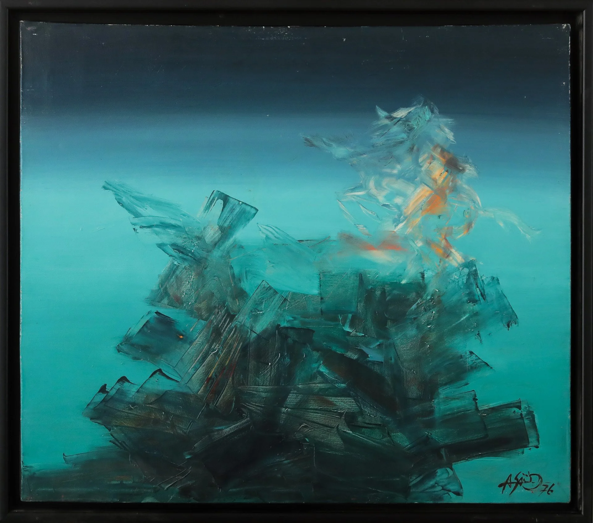 Ahmad Said « Abstraction sur fond bleu »
Dim: 70 x 60 cm 
