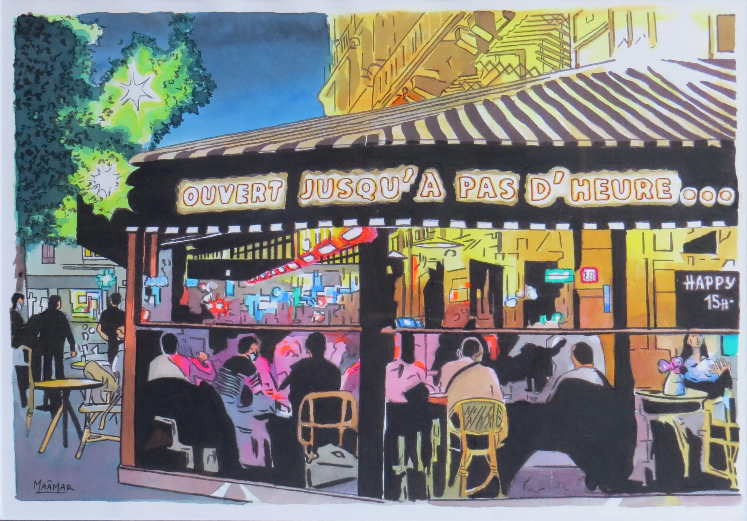 MAĀMAR « Ouvert jusqu’a pas d’heure »
Dim: 41 x 29 cm 
