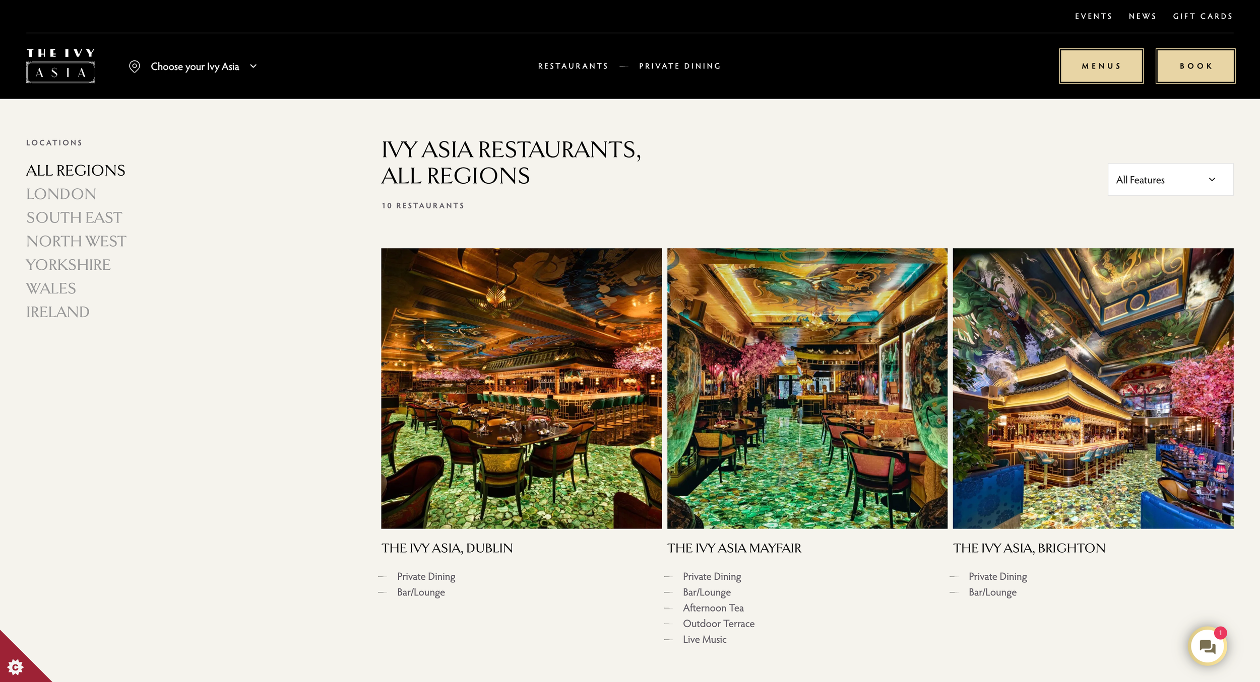 The Ivy Asia Restaurant Listing Area