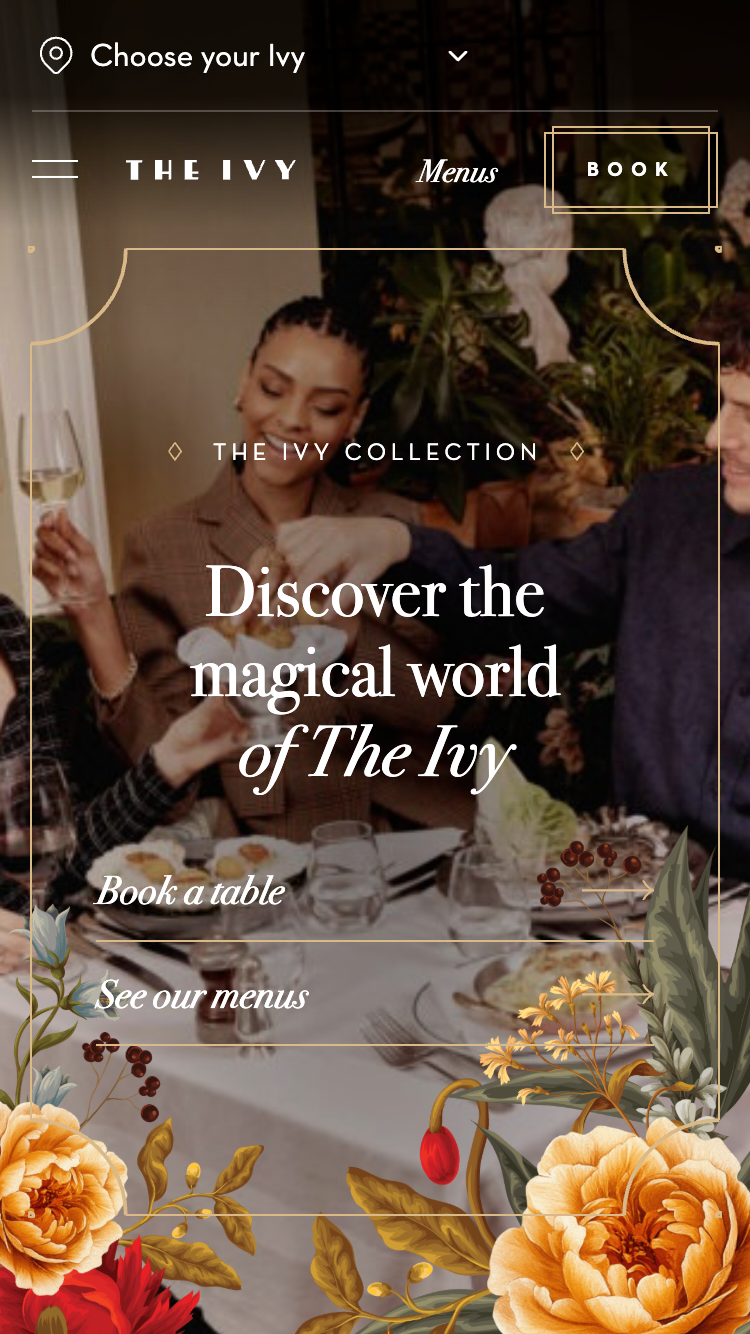 Mobile view of the Ivy Collection's website homepage