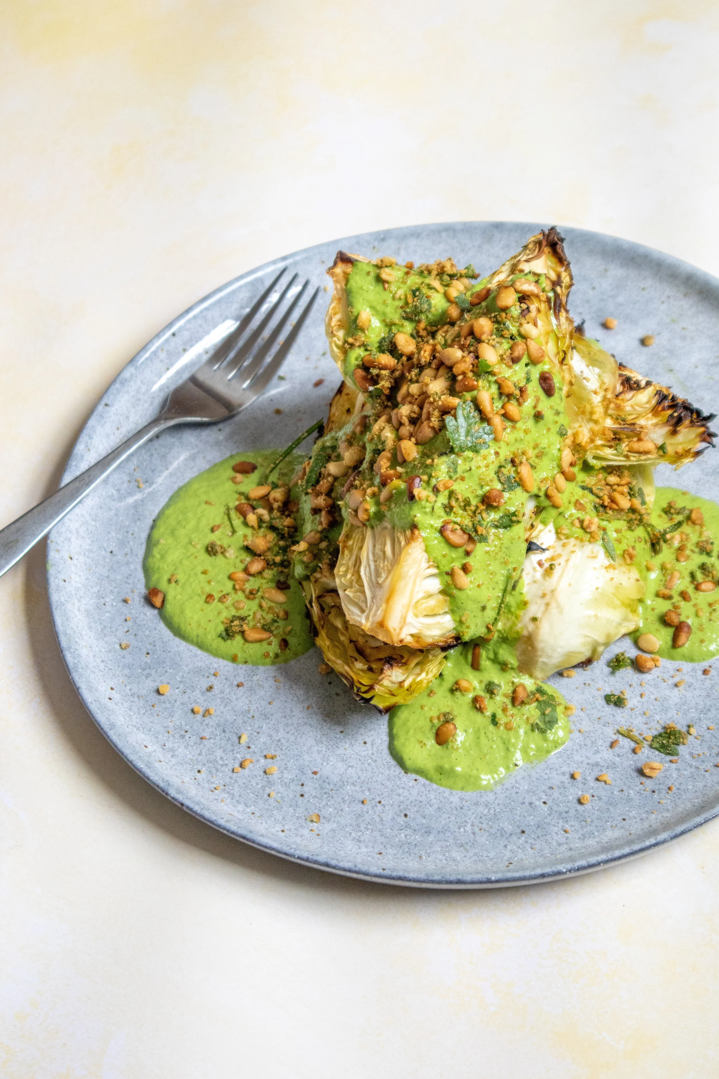 Charred Hispi Cabbage With Green Tahini Sauce