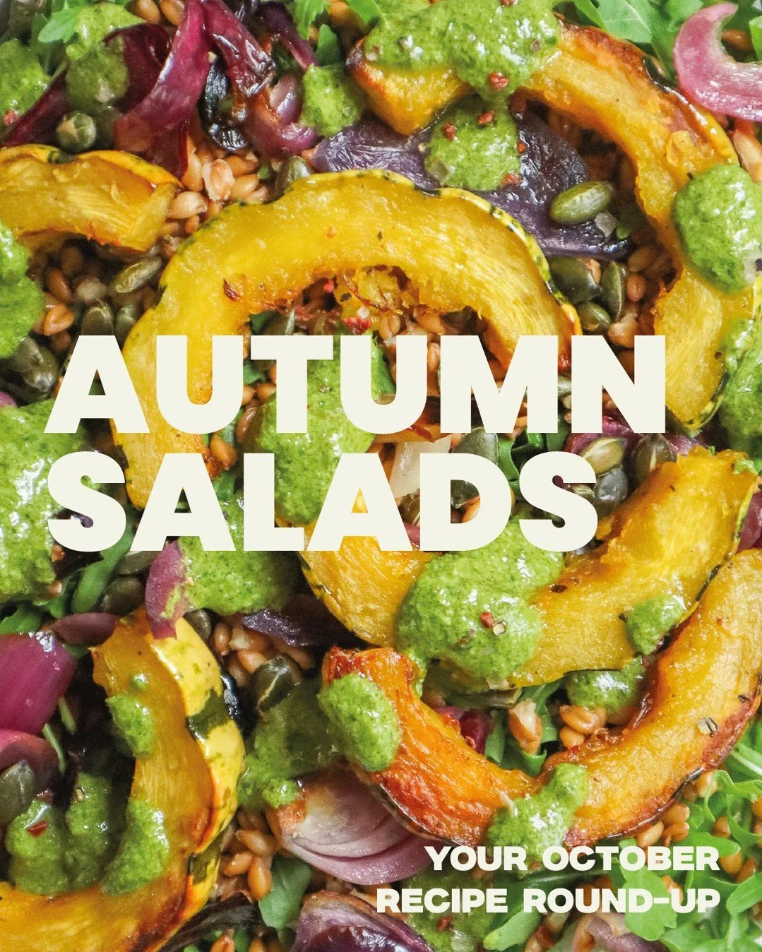 Autumn salads 🍂⁠
⁠
Bright colours + warming bowls, these might be our best recipes yet&hellip; ⁠
⁠
1. Our autumn houmous bowl glistening this October ✨⁠
2. Balsamic beetroot bowl building, now this is our kind of lego⁠
3. Keep the dressing coming!⁠
