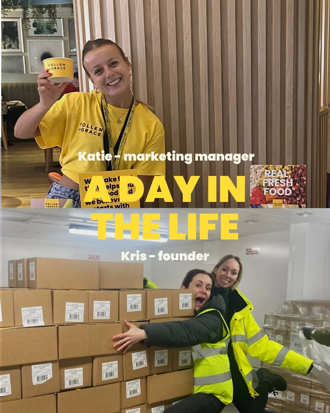 Founder vs Marketing Manager: two very different roles, one shared love of good food! Here&rsquo;s a peek at a day in their lives at Pollen + Grace HQ 💛. (Yes, Kerry pops up everywhere!)