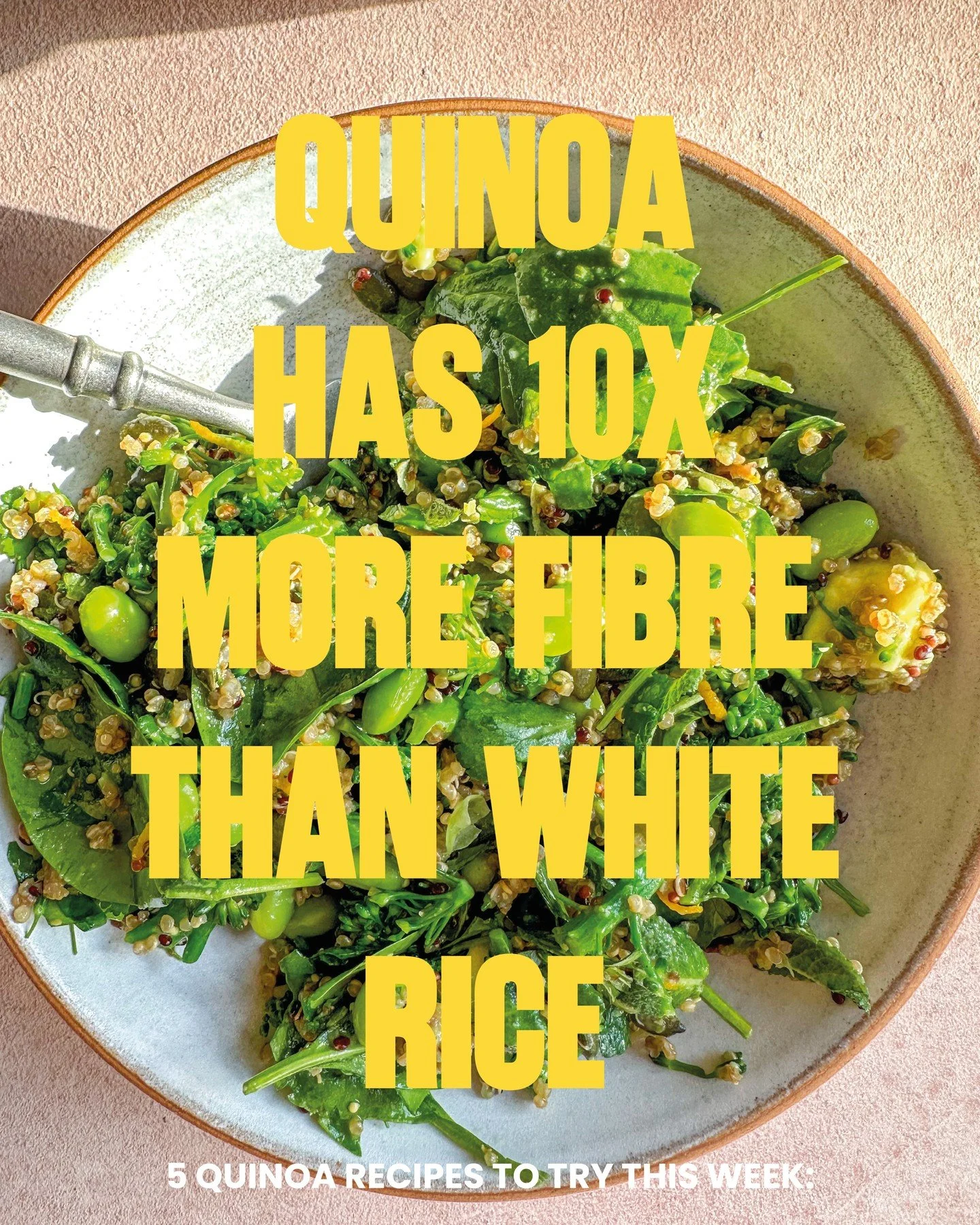 It's also much higher in protein (around 8g per 1 cup) and lower GI which means more sustained energy - particularly good for lunchtimes if you want to avoid the 3pm slump!⁠
⁠
Whilst replacing a pile of white rice with quinoa won't quite be giving *d