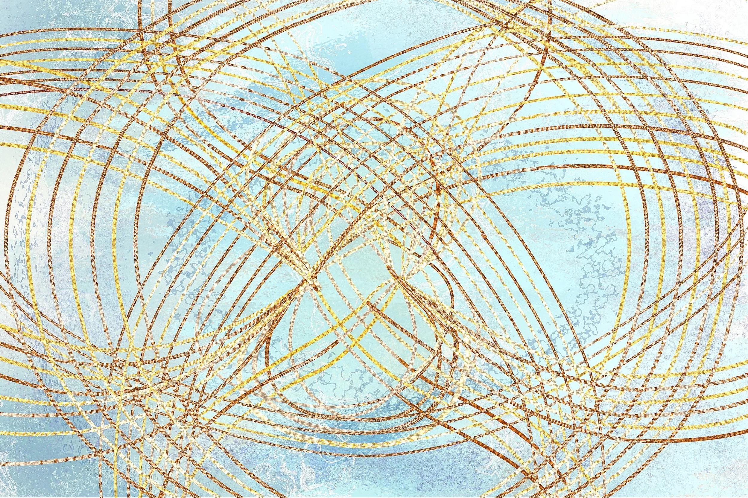 Curved Warp-Weft Against Blue - 36" wide x 24" tall