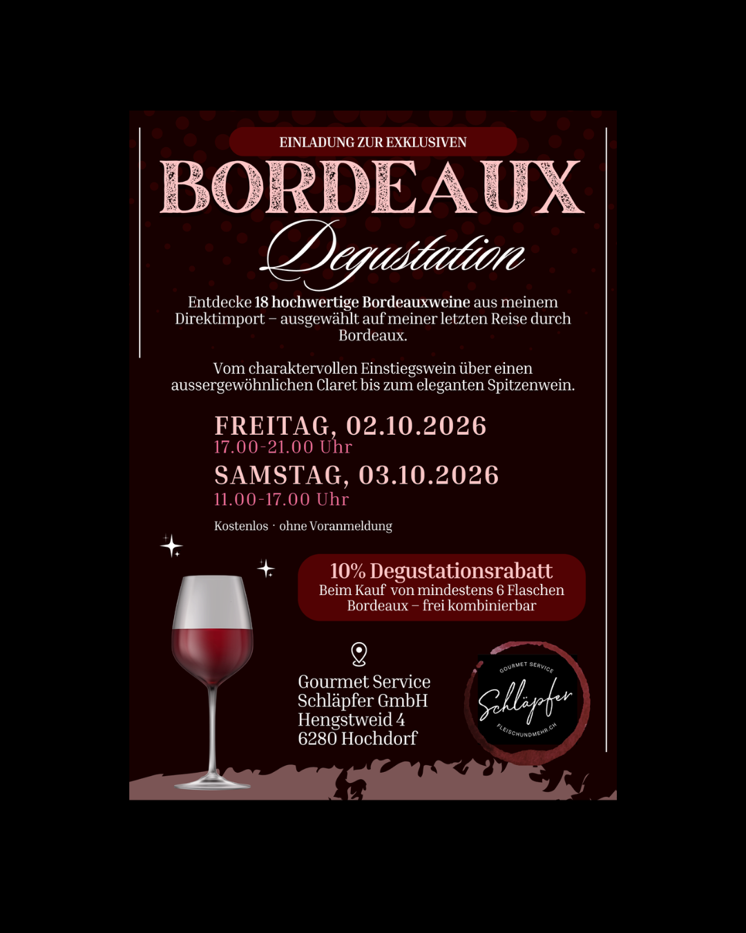 Exklusive Bordeaux-Degustation (Fr, 02.10. + SA 03.10.2026)