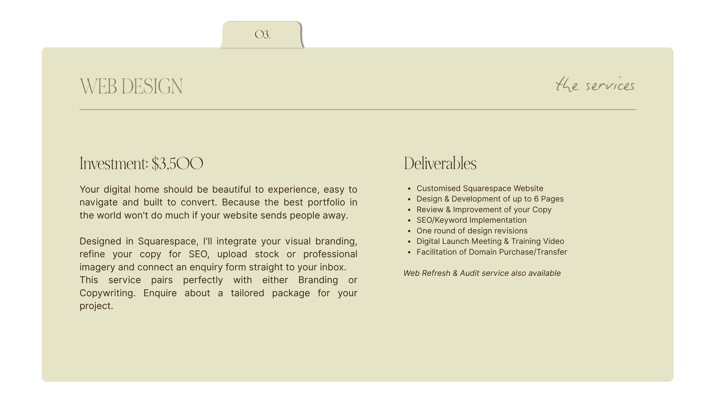 Squarespace web design for interior designers and wedding professionals, Coralee Creative Perth